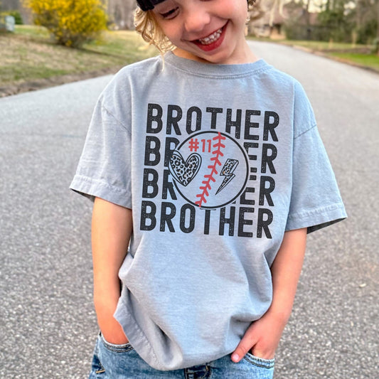 Personalized/ Custom Player Number &quot;Brother, Brother, Brother Brother Baseball T-ball Softball&quot; Comfort Color Youth Shirt