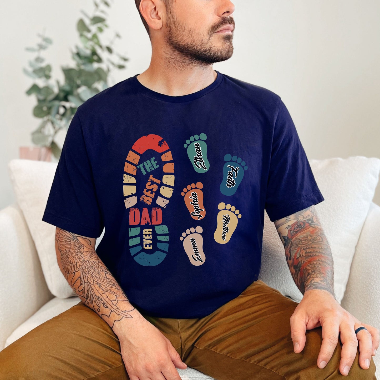 Custom Dad Footprints Shirt With Kids Names