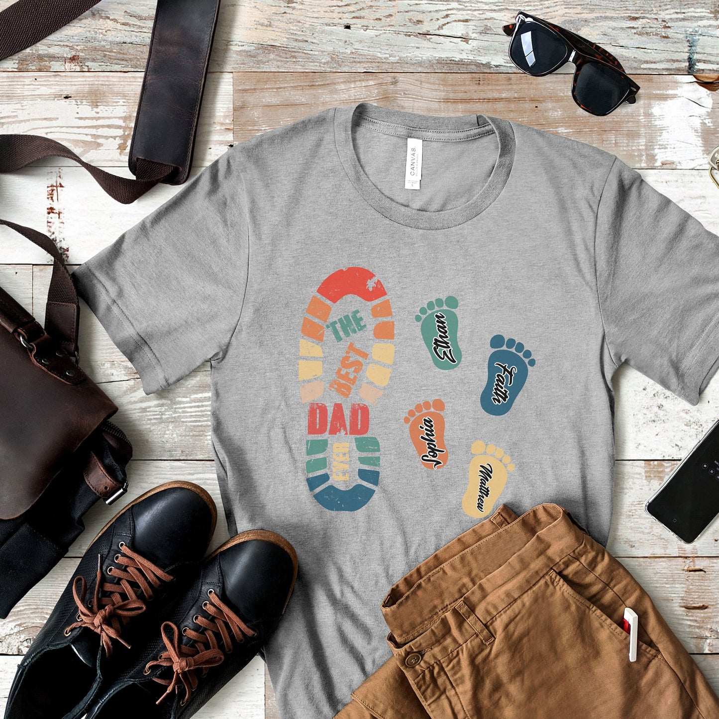 Custom Dad Footprints Shirt With Kids Names