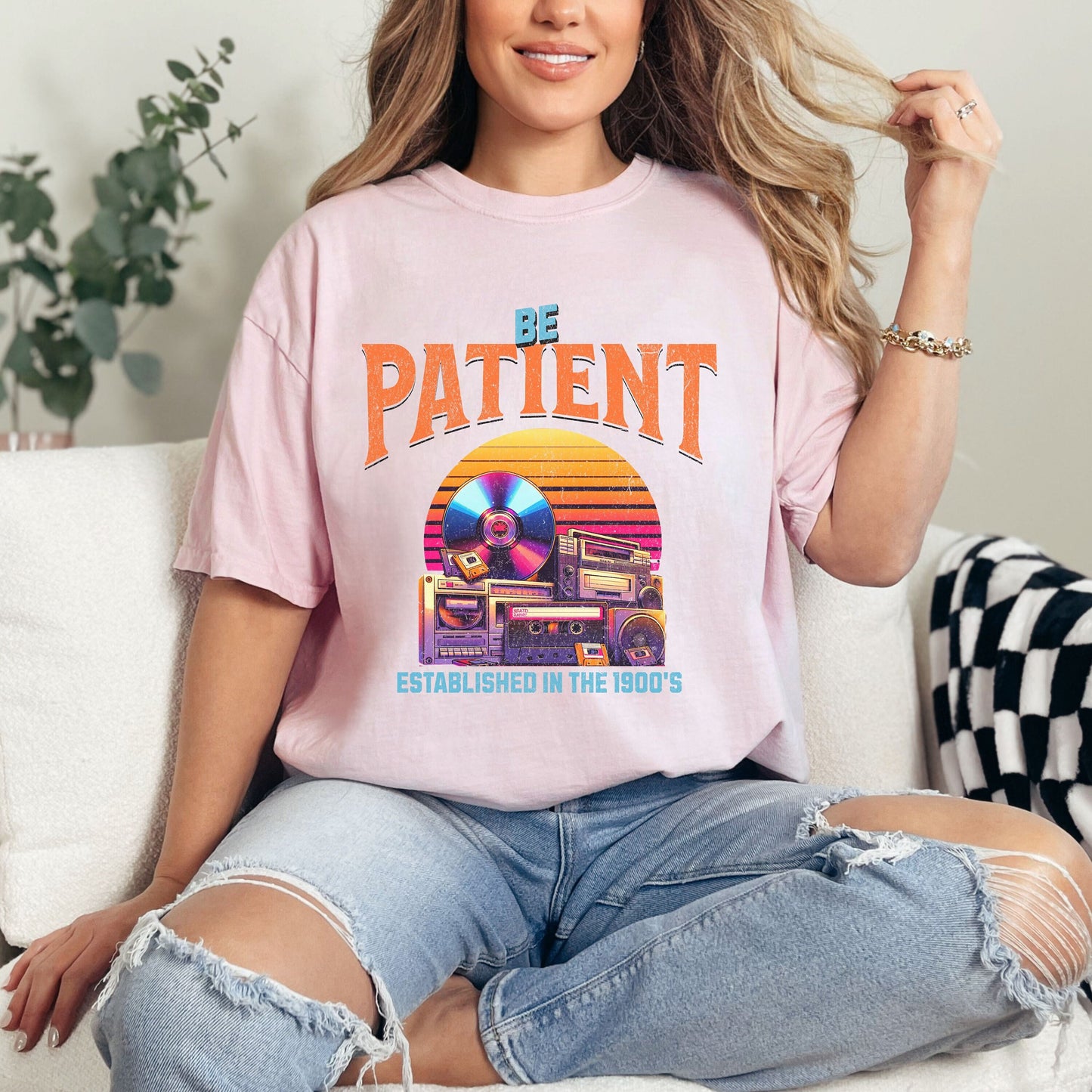 Be patient established in the1900s retro cassette comfort colors shirt