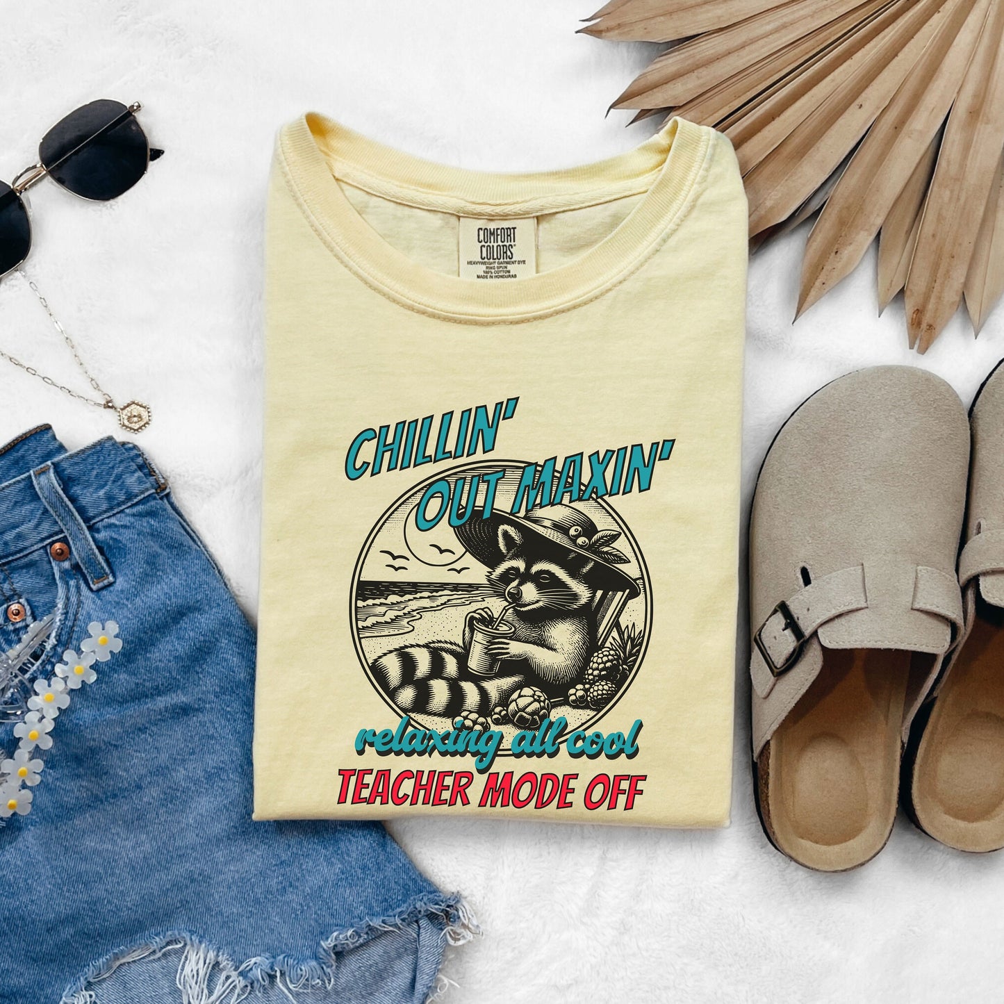 Funny Sarcastic Raccoon Teacher Mode Off Comfort Colors Shirt