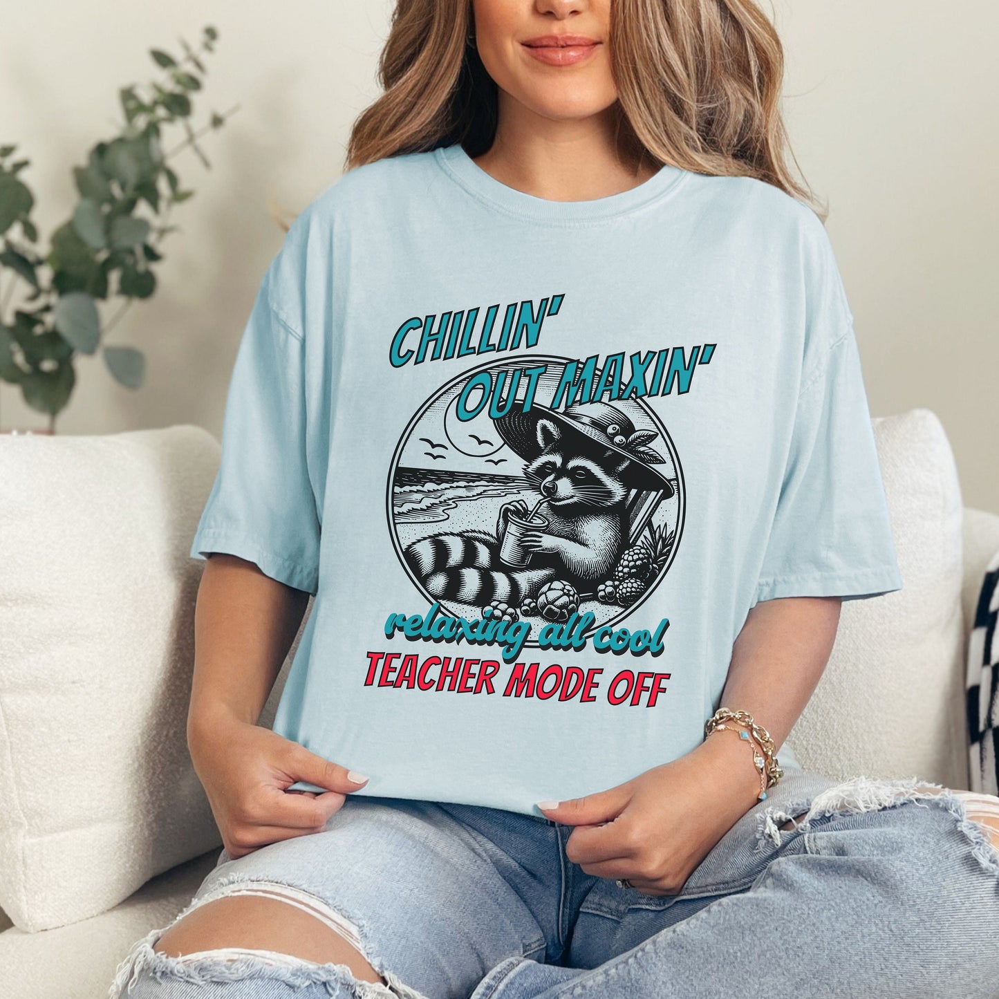 Funny Sarcastic Raccoon Teacher Mode Off Comfort Colors Shirt