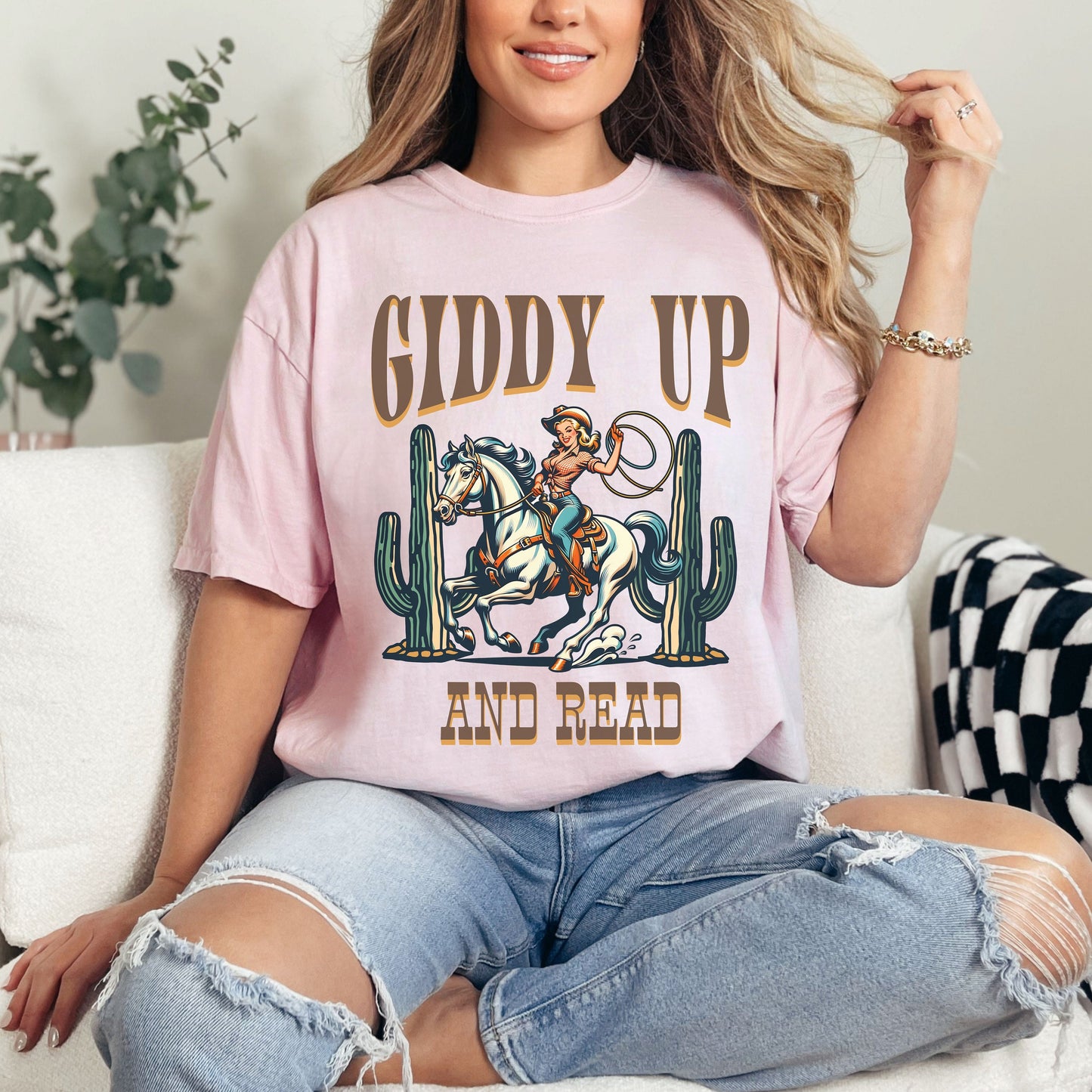 Giddy Up And Read Cowgirl Book Club Comfort Colors Shirt