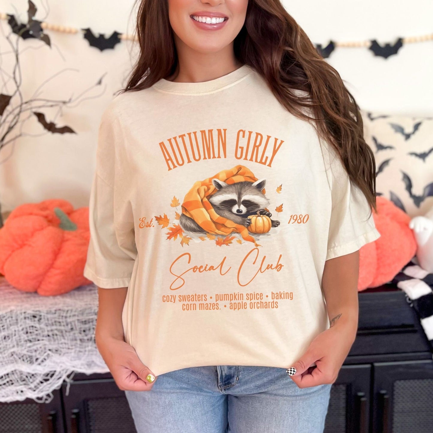 Autumn Girly Social Club Comfort Colors Fall Raccoon Shirt