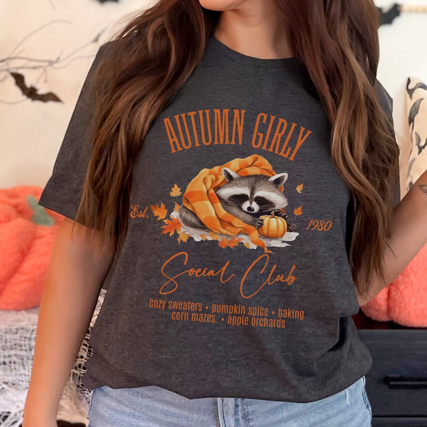 Autumn Girly Social Cub Raccoon Fall Shirt