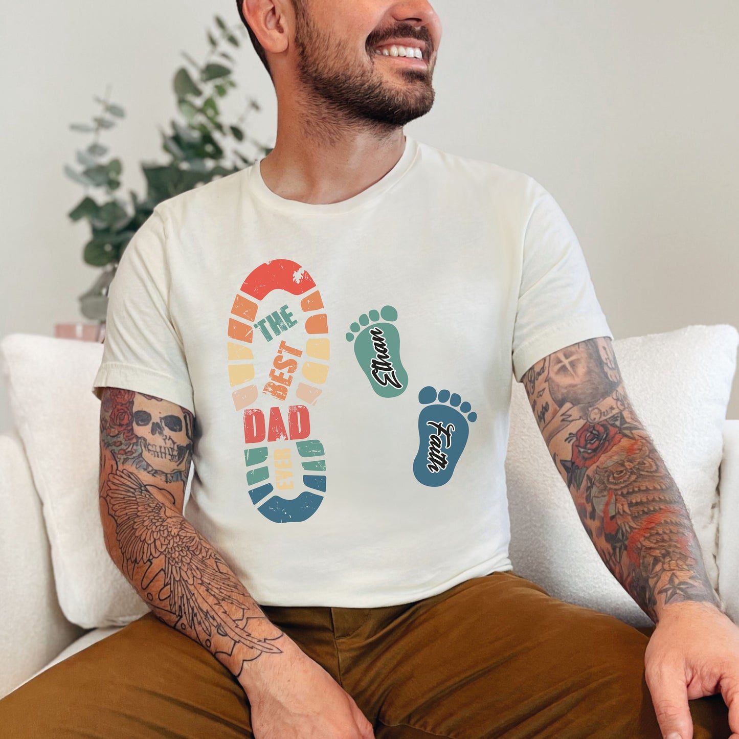 Custom Dad Footprints Shirt With Kids Names