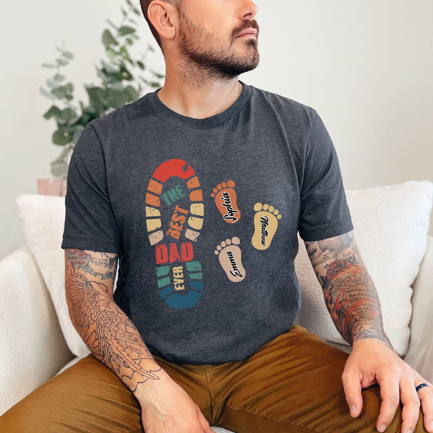 Custom Dad Footprints Shirt With Kids Names