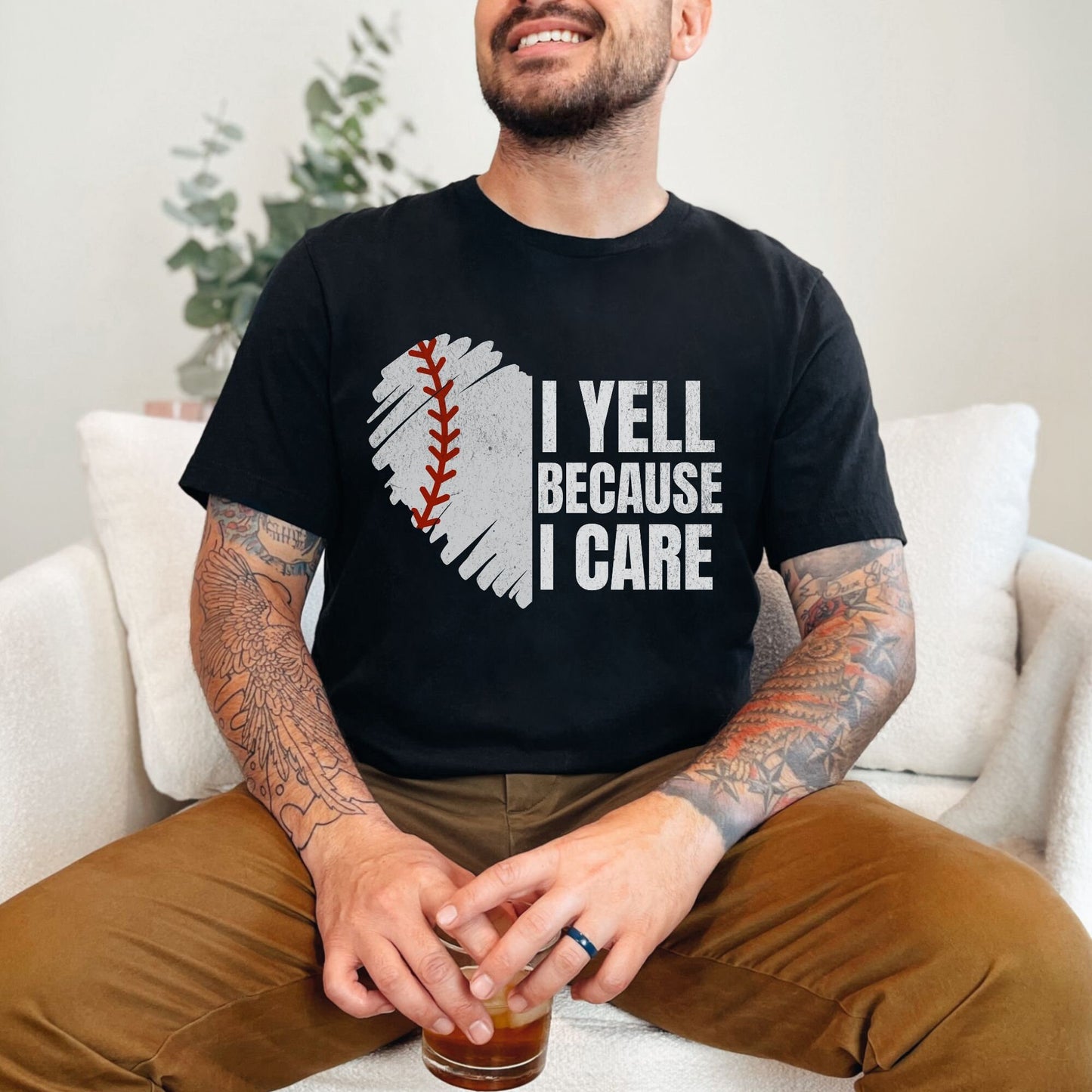 Halloween Baseball Shirt - I Yell Because I Care Gift for Baseball Coach