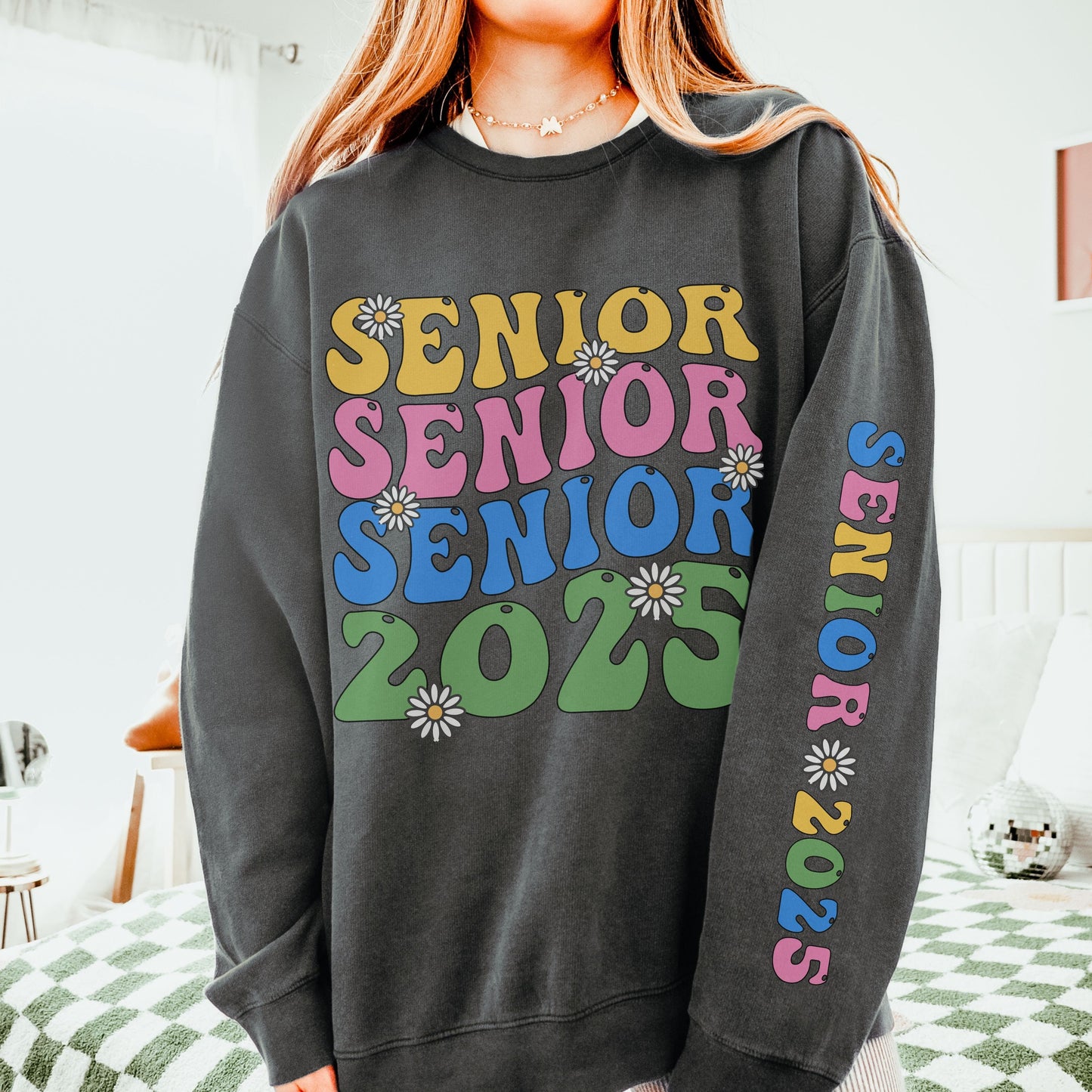 Senior 2025 Retro Groovy Comfort Colors Sweatshirt