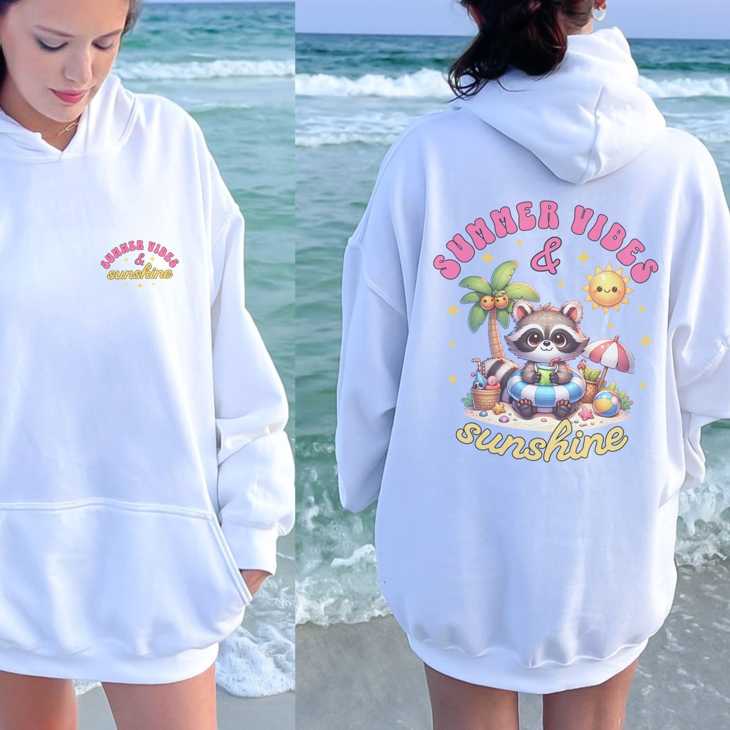 Feral Girl Cute Raccoon Beach Summer Vibes & Sunshine Hoodie