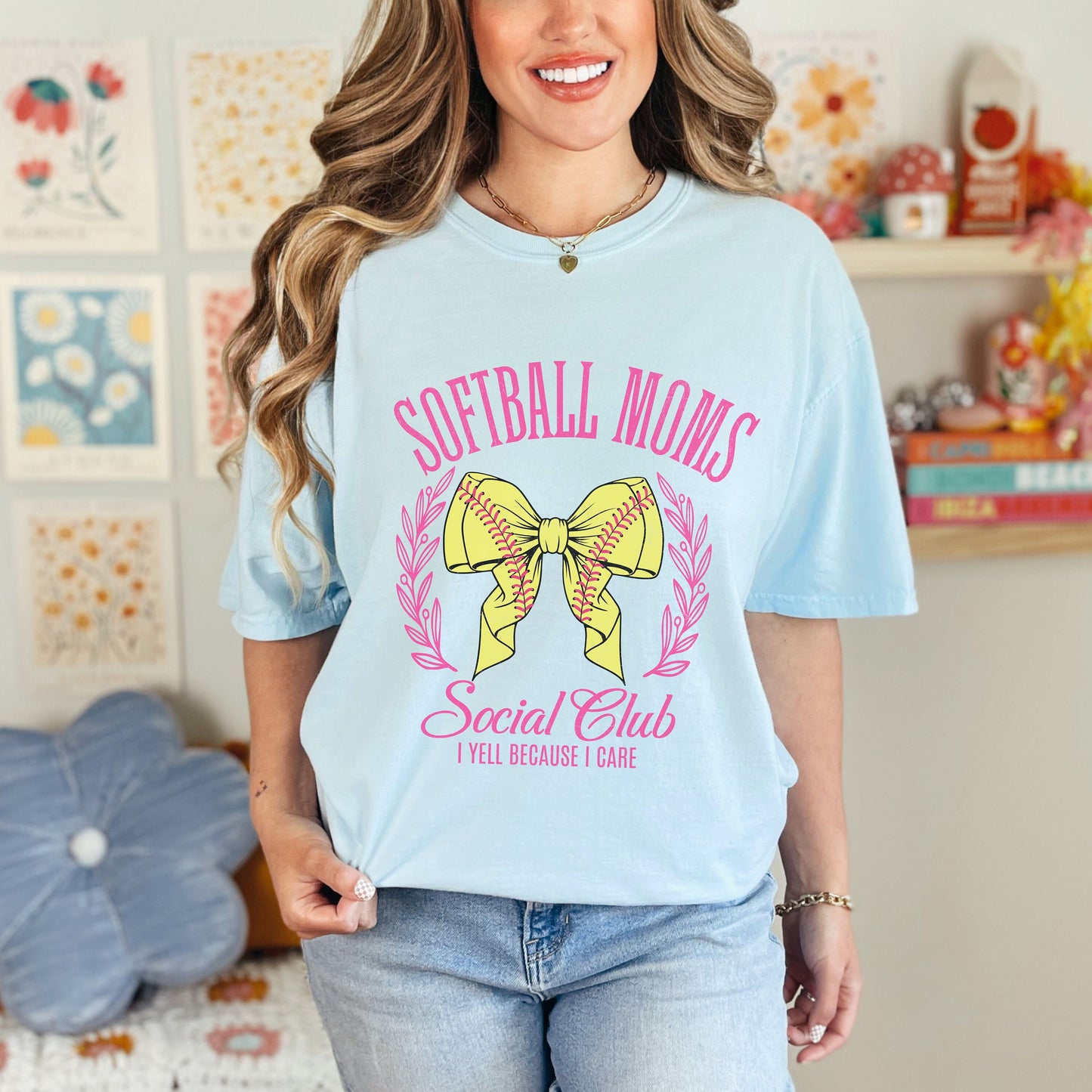 Softball Mom Coquette Tee - I Yell Because I Care Social Club T-shirt