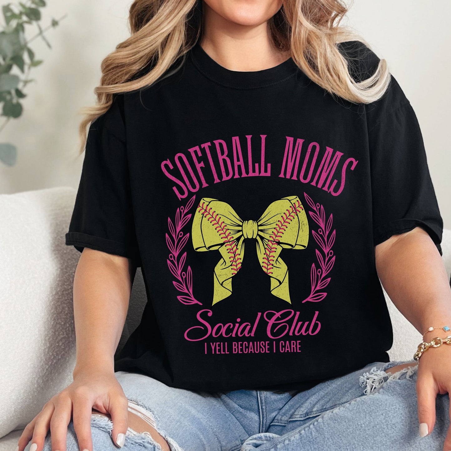 Softball Mom Coquette Tee - I Yell Because I Care Social Club T-shirt