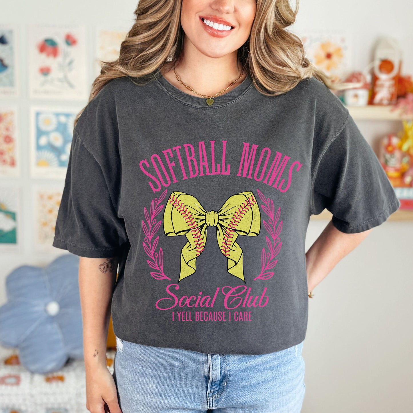 Softball Mom Coquette Tee - I Yell Because I Care Social Club T-shirt