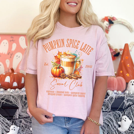 Pumpkin Spice Latte Social Club Fall Comfort Colors Shirt