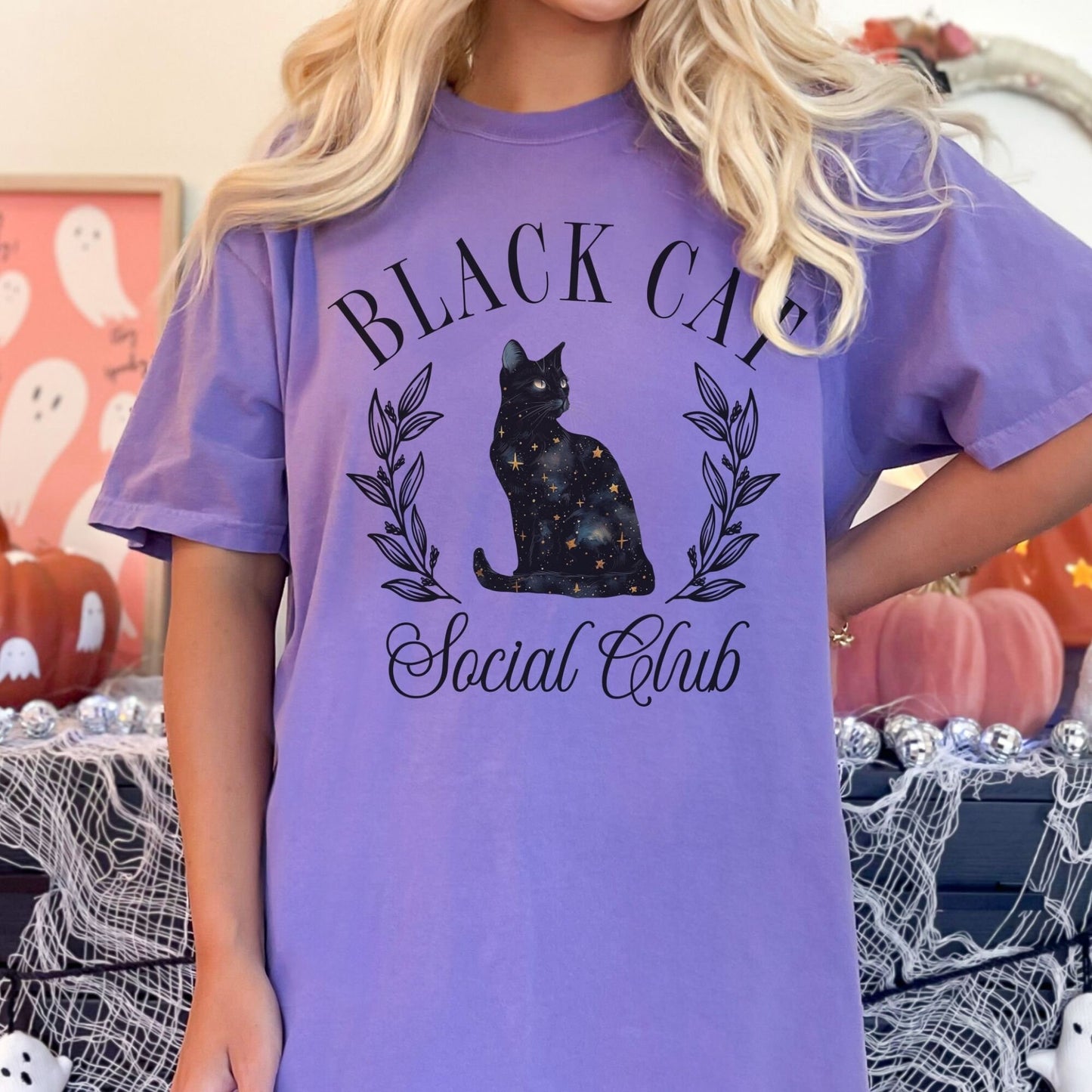 Black Cat Social Club Halloween Comfort Colors Shirt