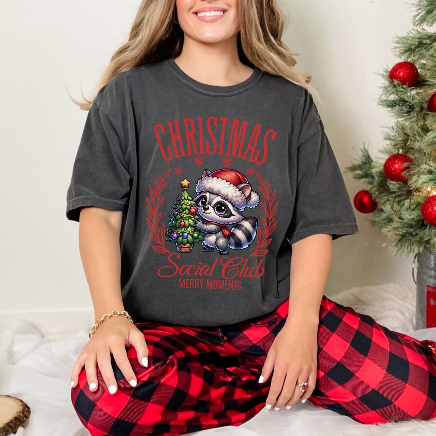 Christmas Social Club Raccoon Comfort Colors Shirt