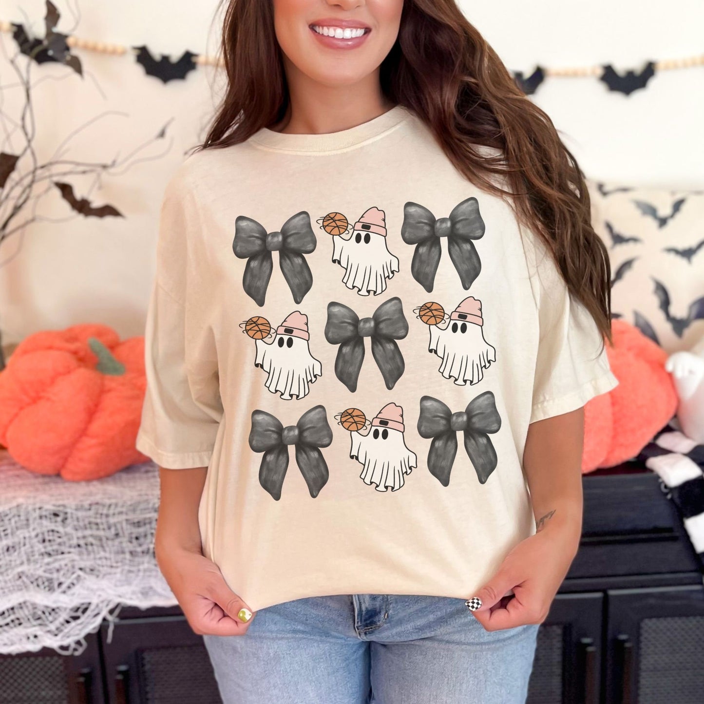 Halloween Basketball Mom Coquette Bow Comfort Colors Shirt