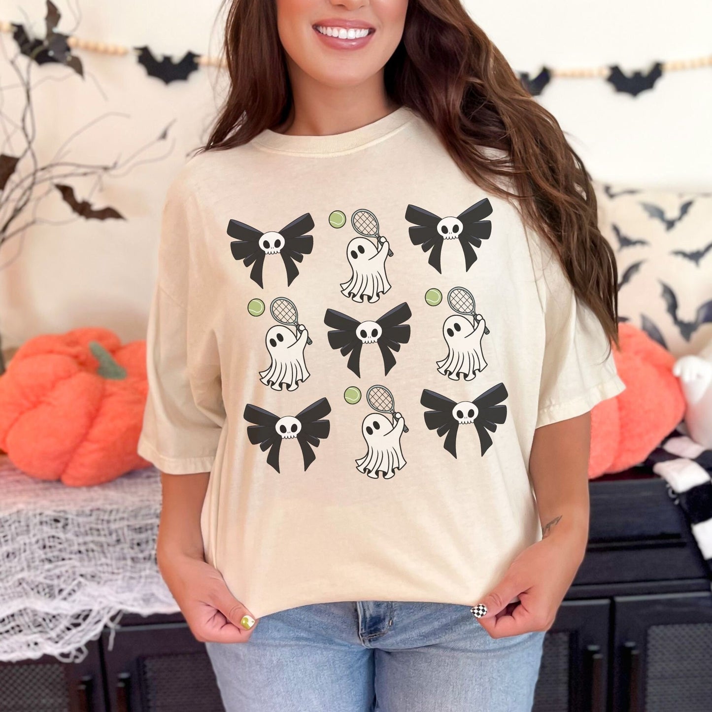 Halloween Tennis ghost Coquette Bow Comfort Colors Shirt