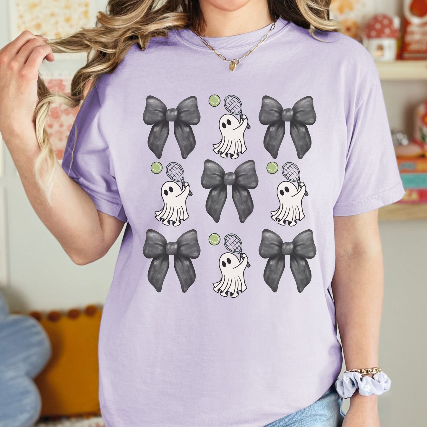 Halloween Coquette Tennis Shirt - Comfort Colors with Coquette Bow