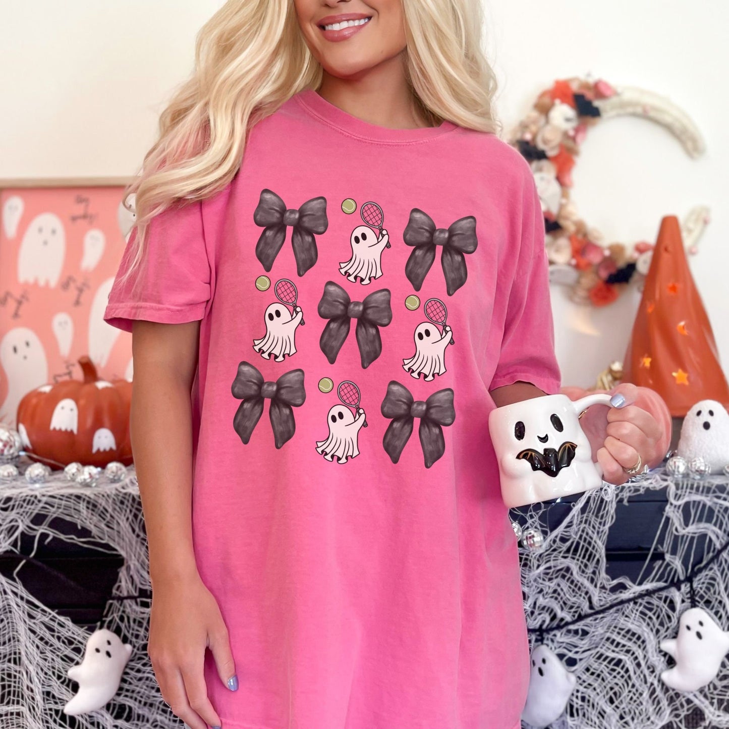 Halloween Coquette Tennis Shirt - Comfort Colors with Coquette Bow