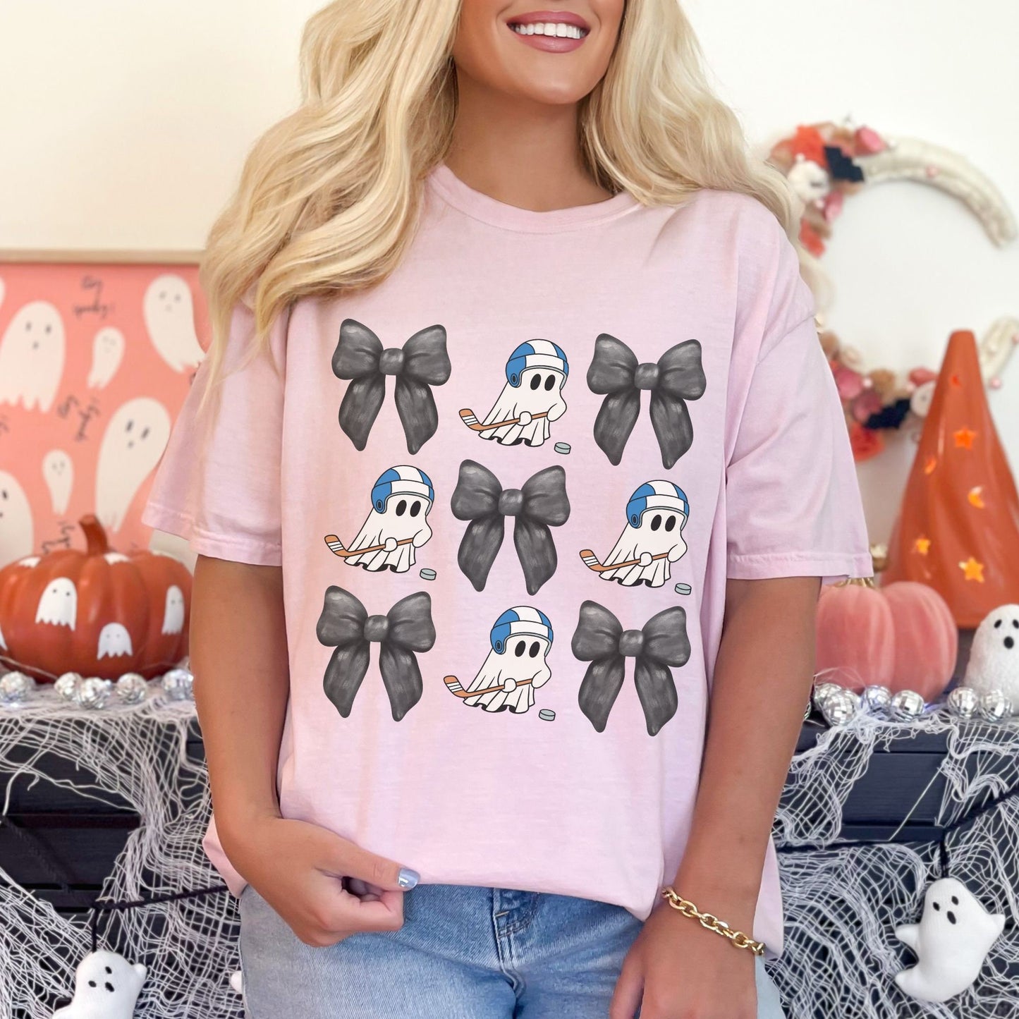 Halloween Hockey Mom Bow Shirt