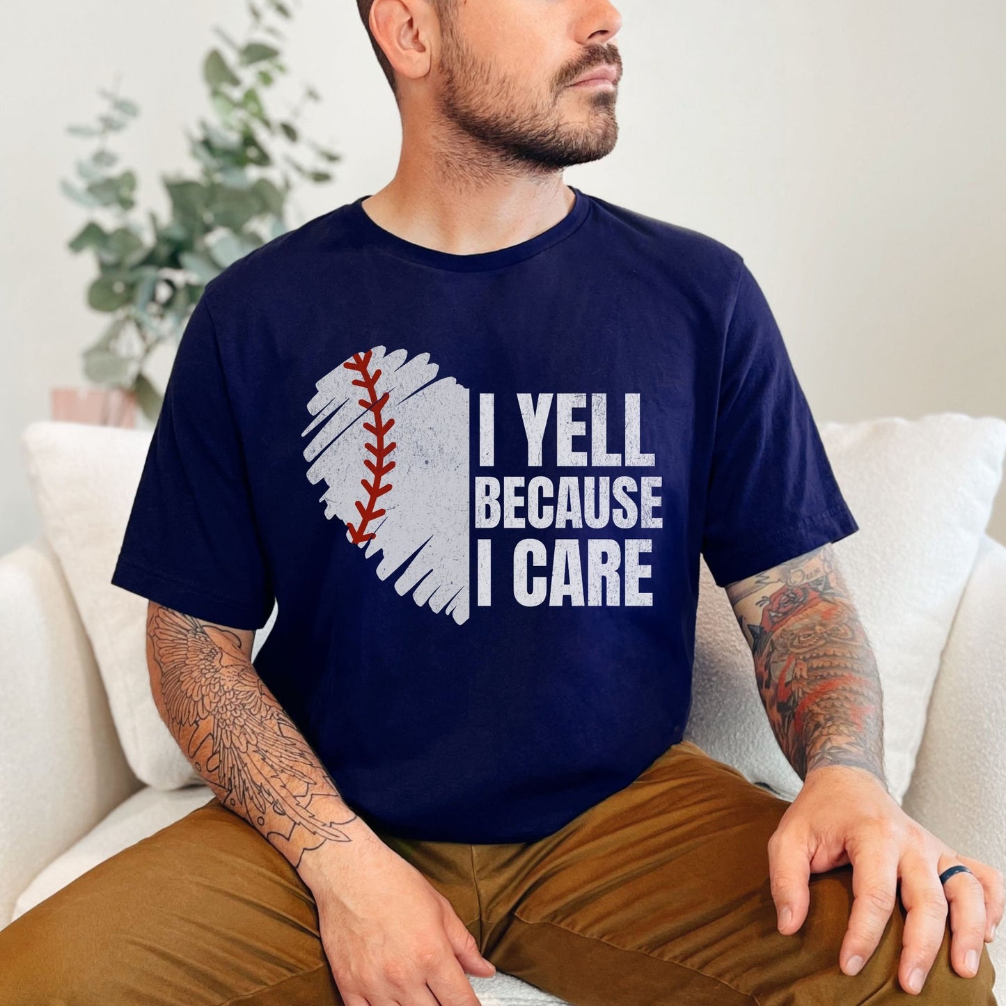 Unisex, I yell because i care baseball heart shirt