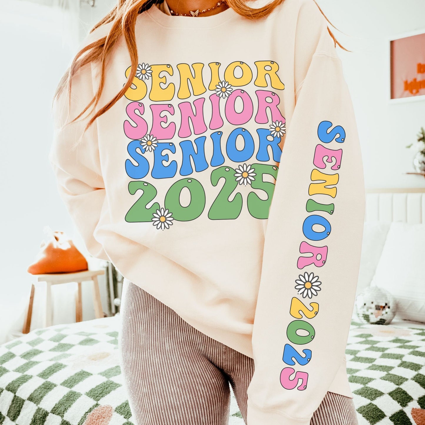 Senior 2025 Retro Groovy Comfort Colors Sweatshirt