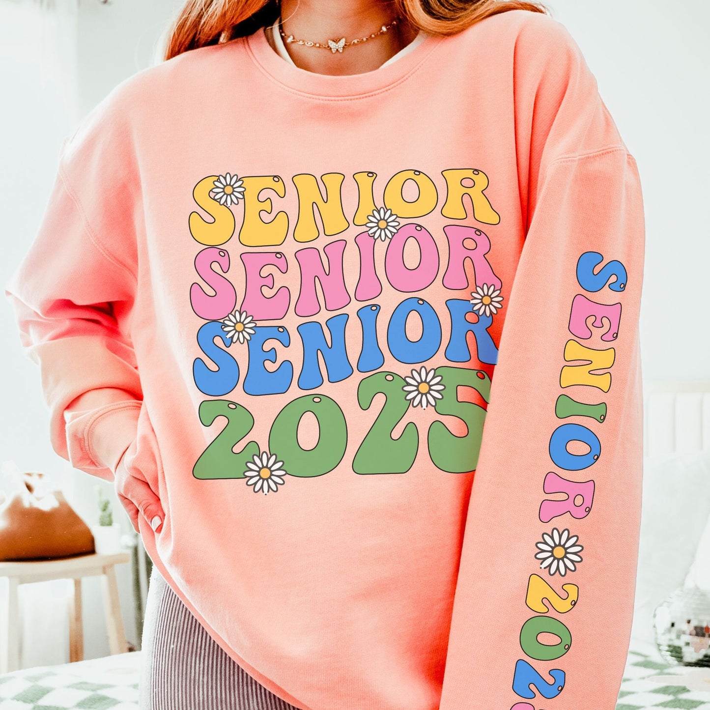 Senior 2025 Retro Groovy Comfort Colors Sweatshirt