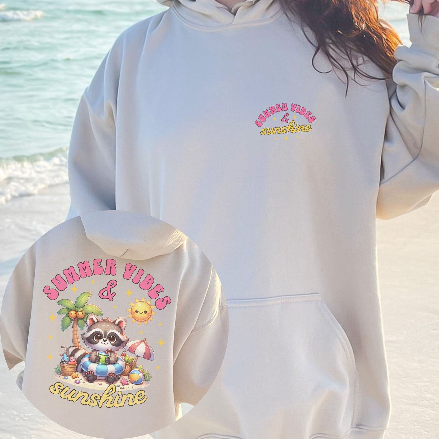 Feral Girl Cute Raccoon Beach Summer Vibes & Sunshine Hoodie