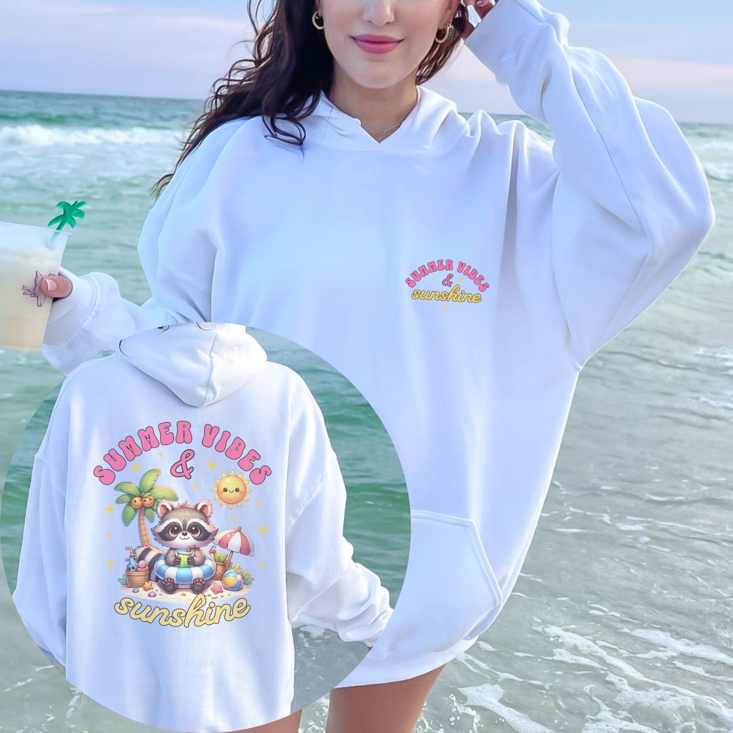 Feral Girl Cute Raccoon Beach Summer Vibes & Sunshine Hoodie