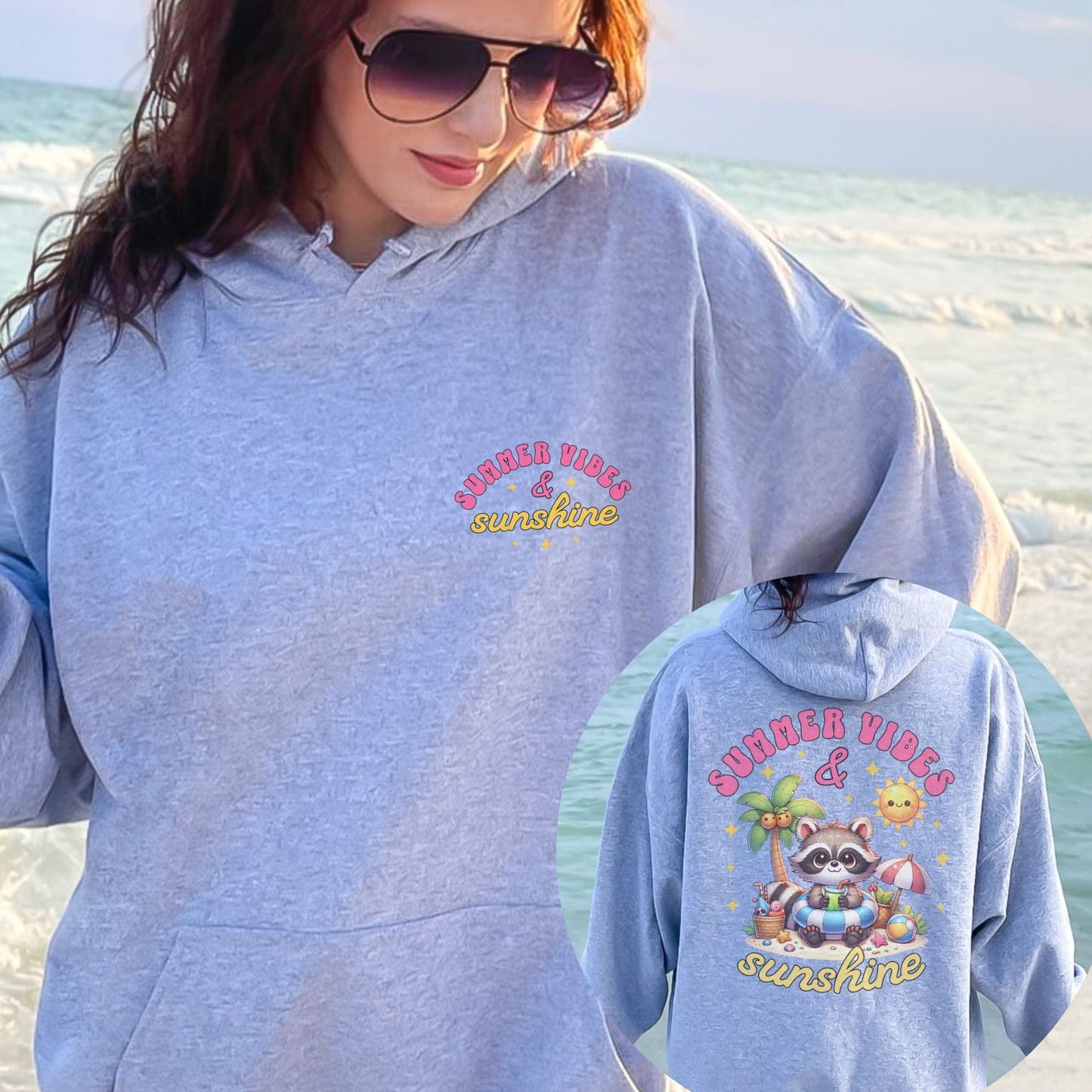 Feral Girl Cute Raccoon Beach Summer Vibes & Sunshine Hoodie