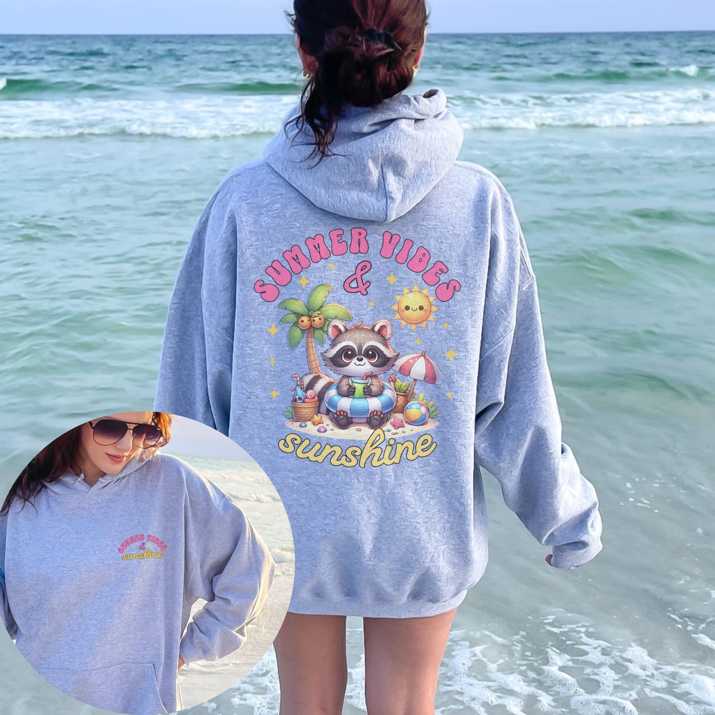 Feral Girl Cute Raccoon Beach Summer Vibes & Sunshine Hoodie