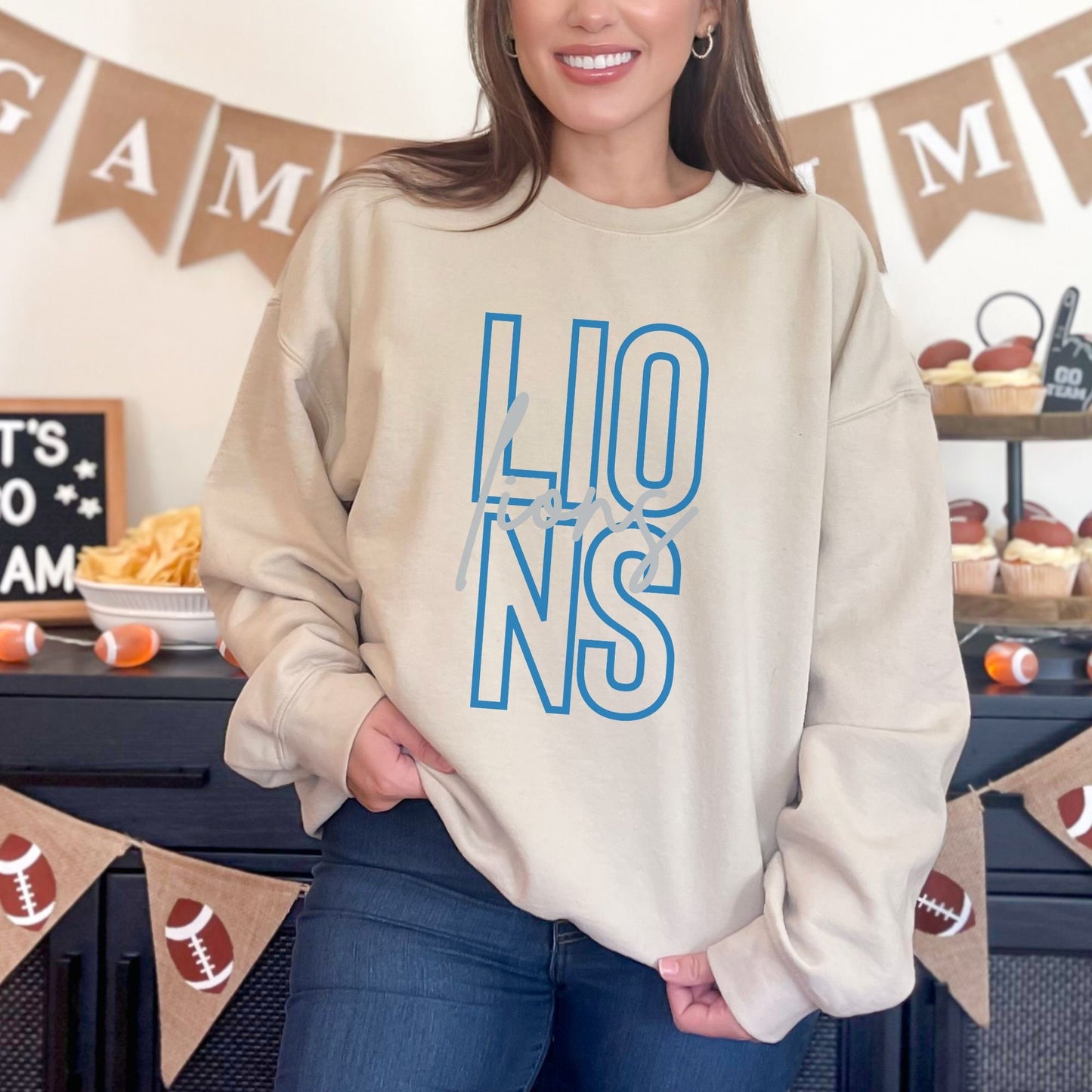 Trendy Vintage Football Game Day Sweatshirt for Tailgating, Lions Crewneck, Lions Football Sweatshirt, Gift For Lions Football Fan