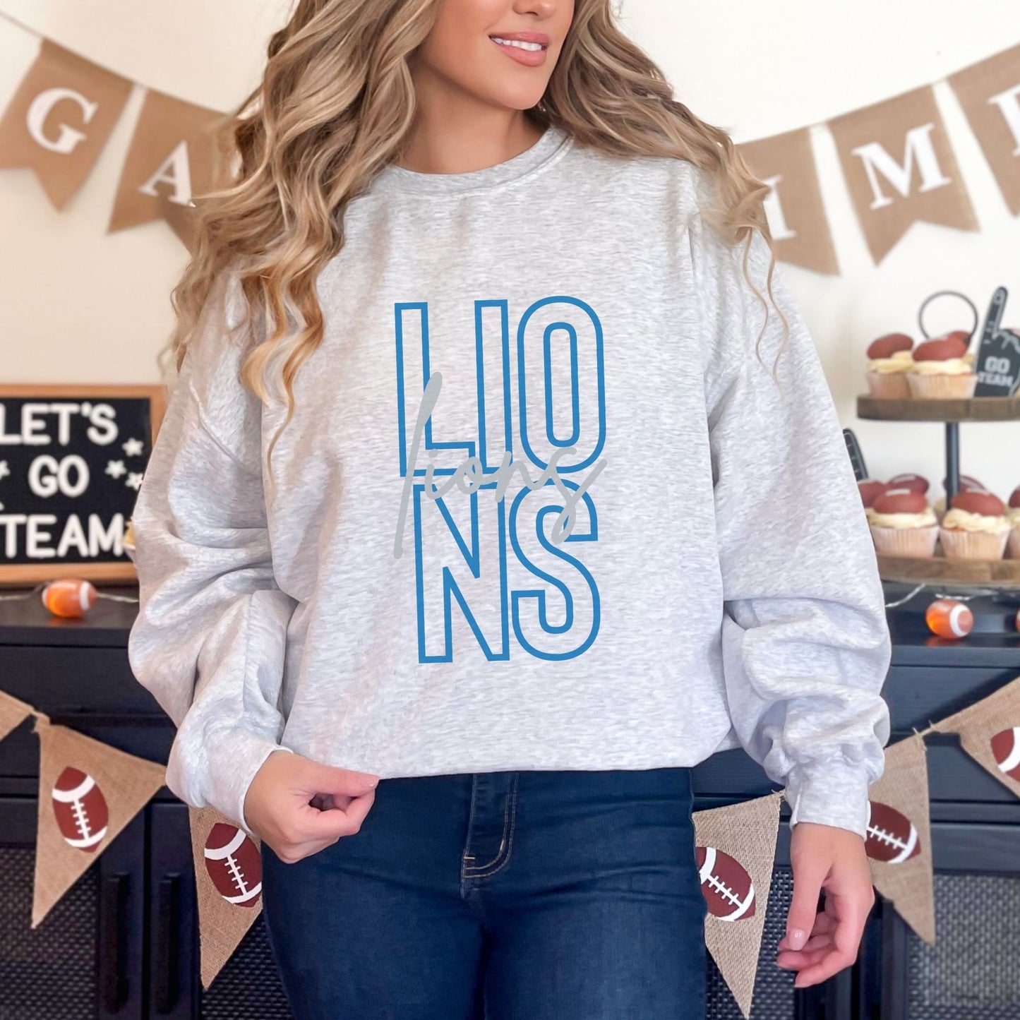 Trendy Vintage Football Game Day Sweatshirt for Tailgating, Lions Crewneck, Lions Football Sweatshirt, Gift For Lions Football Fan