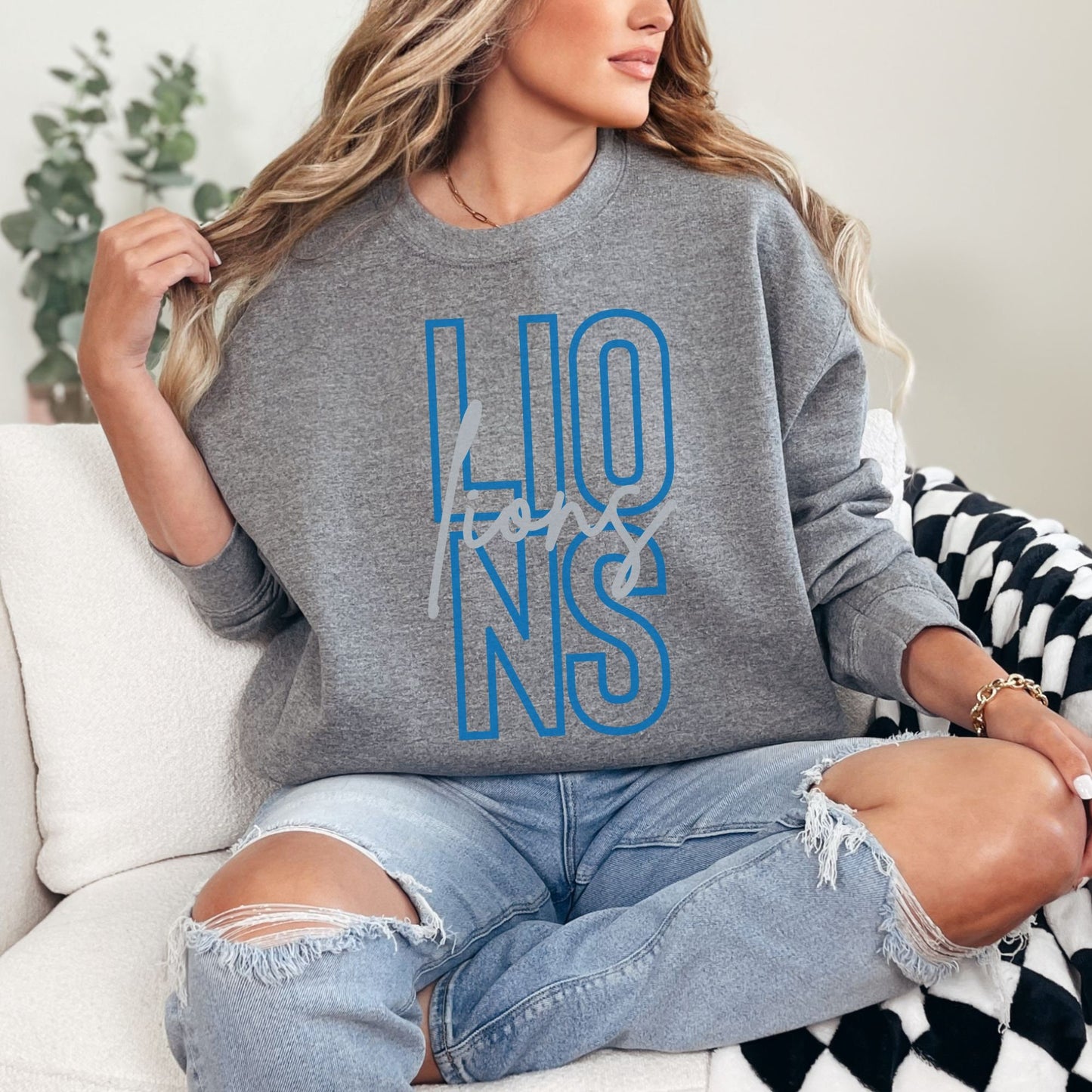 Trendy Vintage Football Game Day Sweatshirt for Tailgating, Lions Crewneck, Lions Football Sweatshirt, Gift For Lions Football Fan