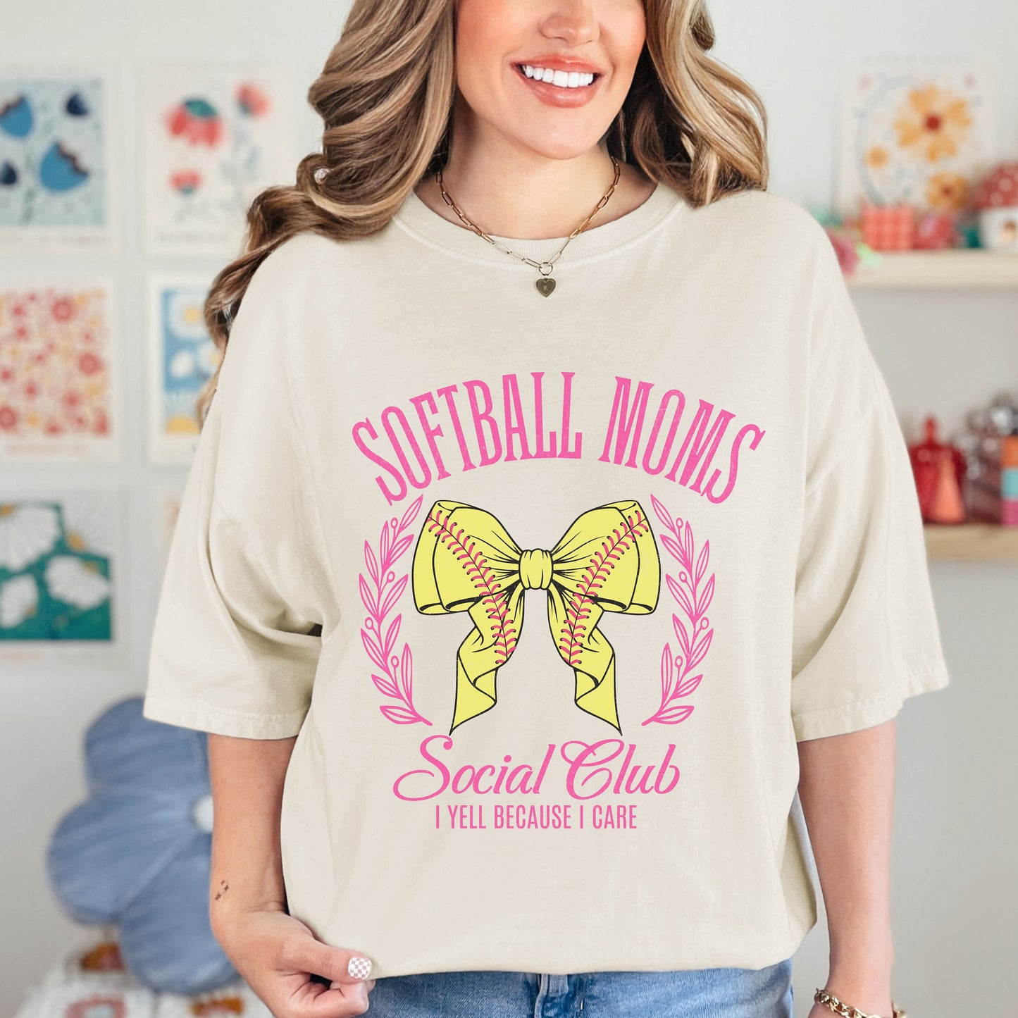 Softball Mom Coquette Tee - I Yell Because I Care Social Club T-shirt