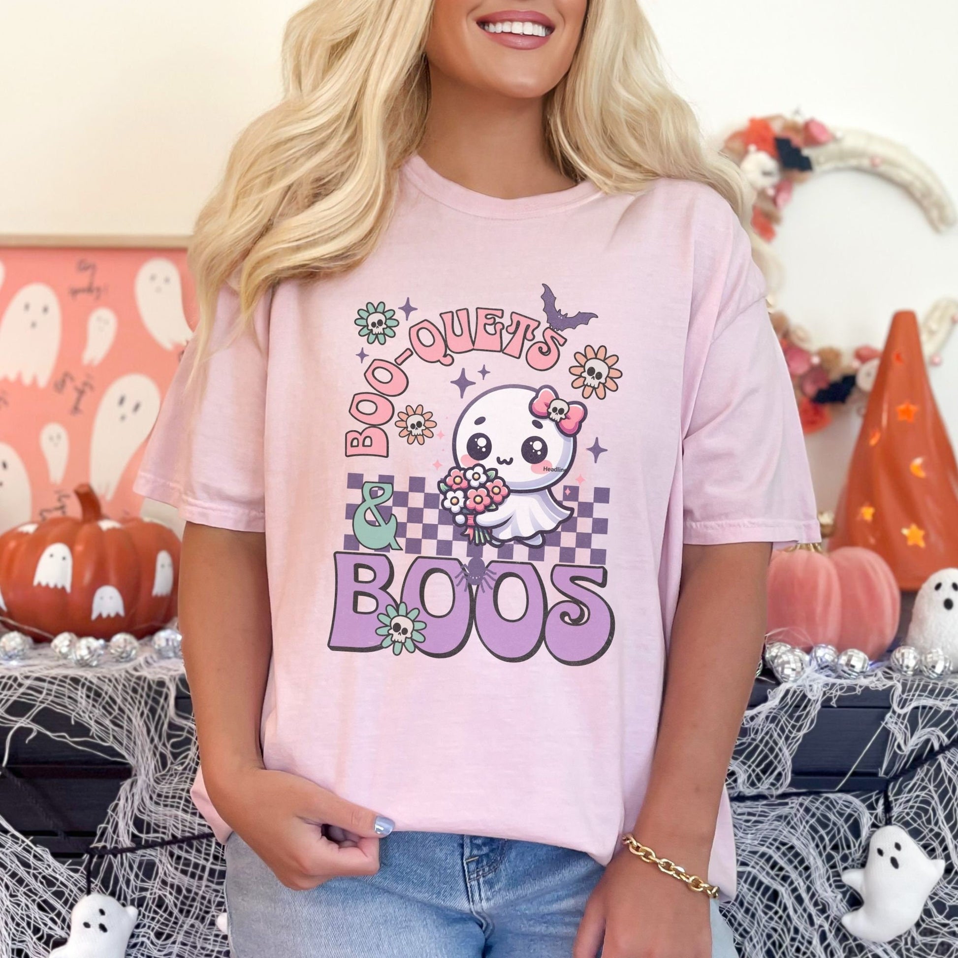 Retro Groovy BOO-quests and BOOS halloween ghost comfort colors shirt