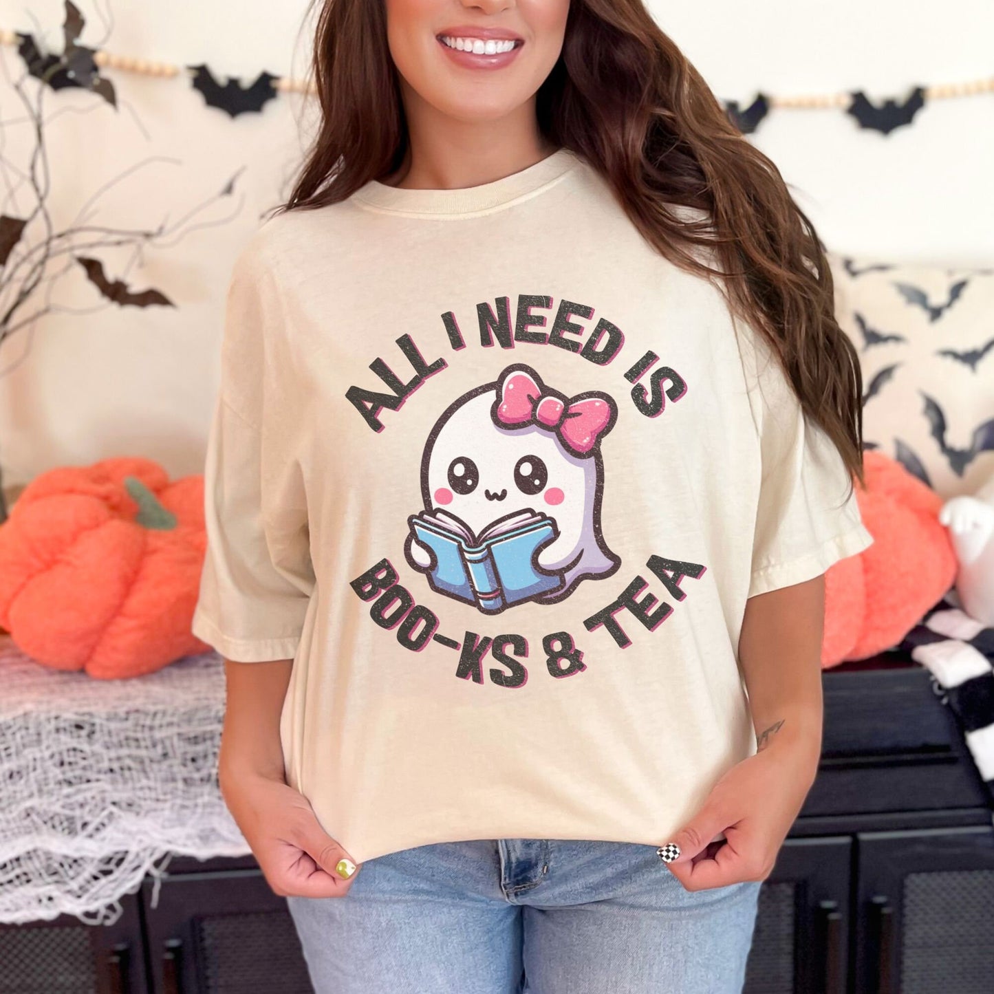 Retro Cute Halloween Ghost Reading Comfort Colors Shirt