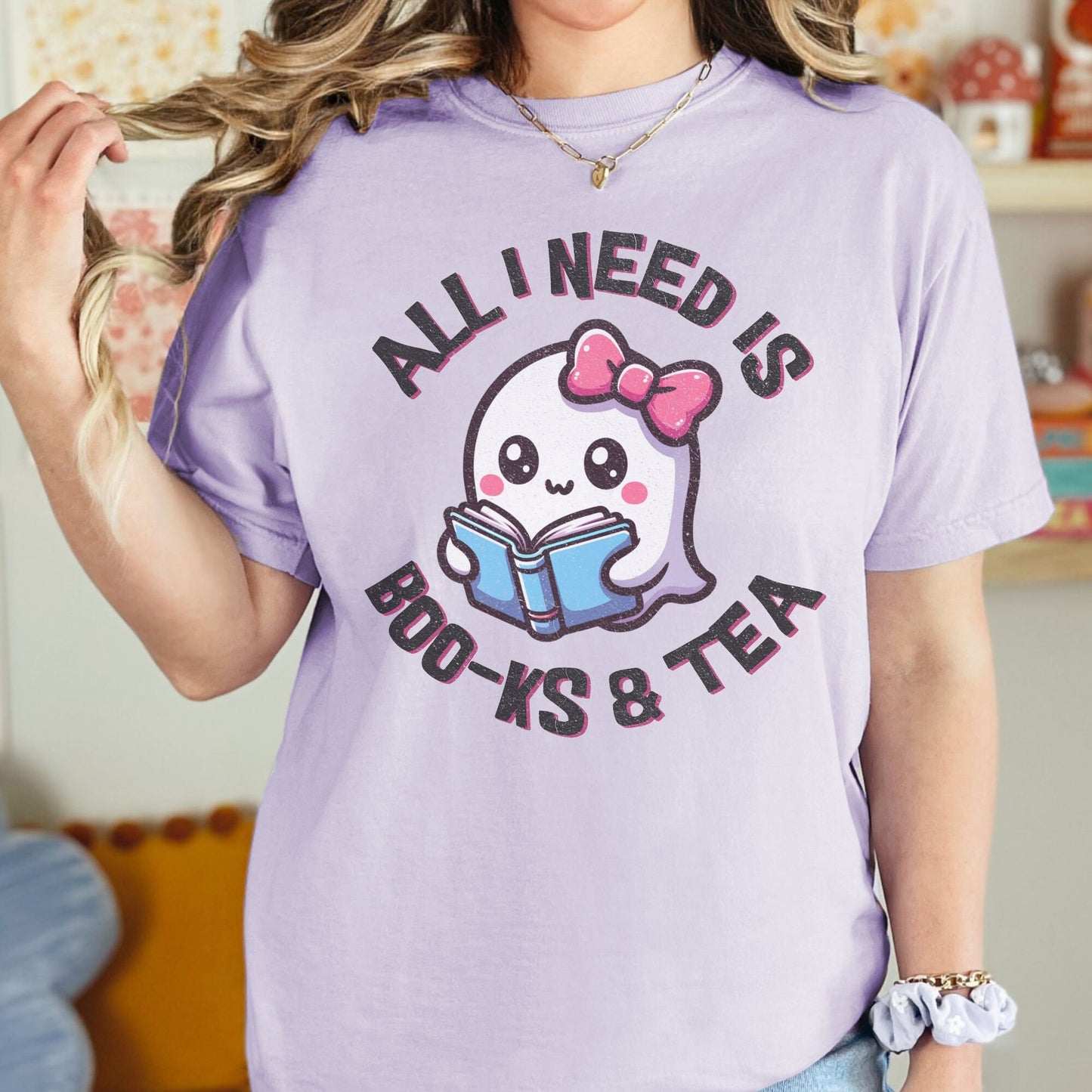 Retro Cute Halloween Ghost Reading Comfort Colors Shirt