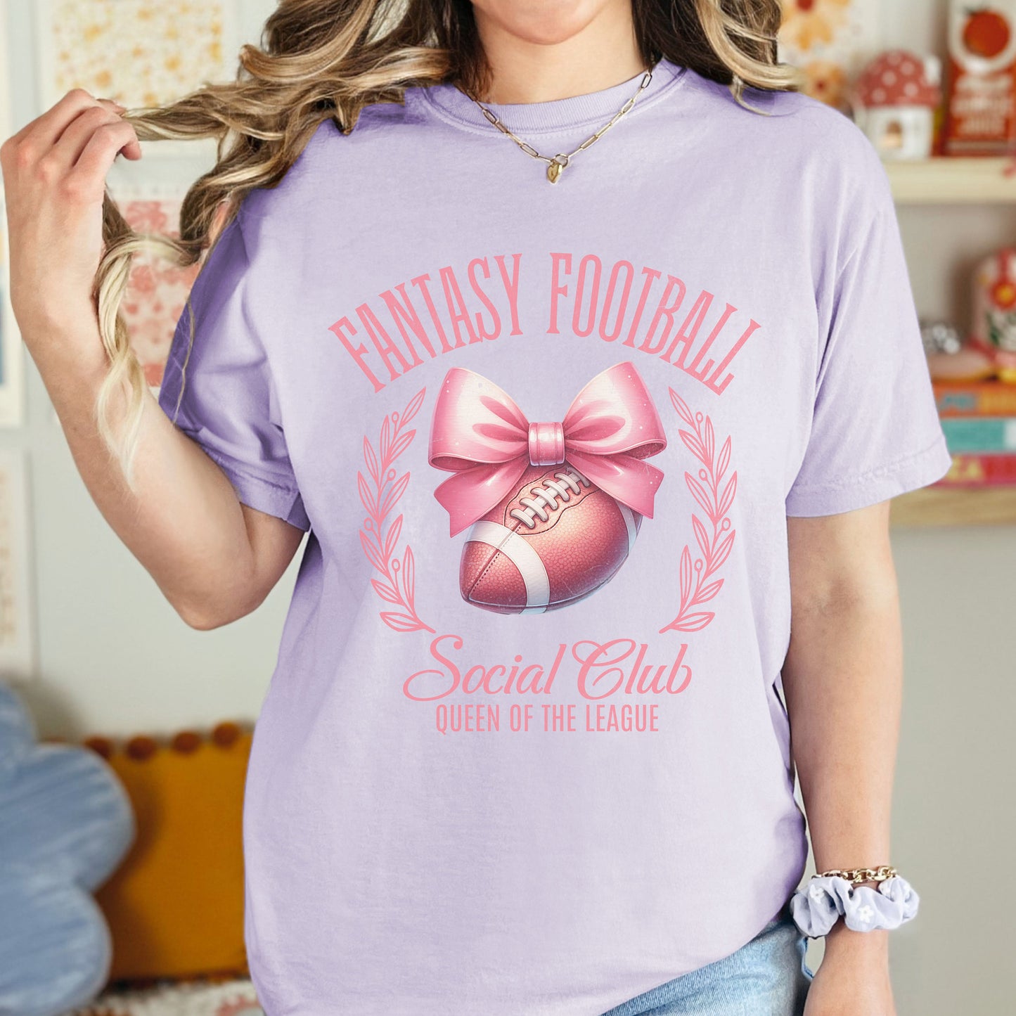 Women's Fantasy Football Social Club Queen of the League Coquette Comfort Colors Shirt