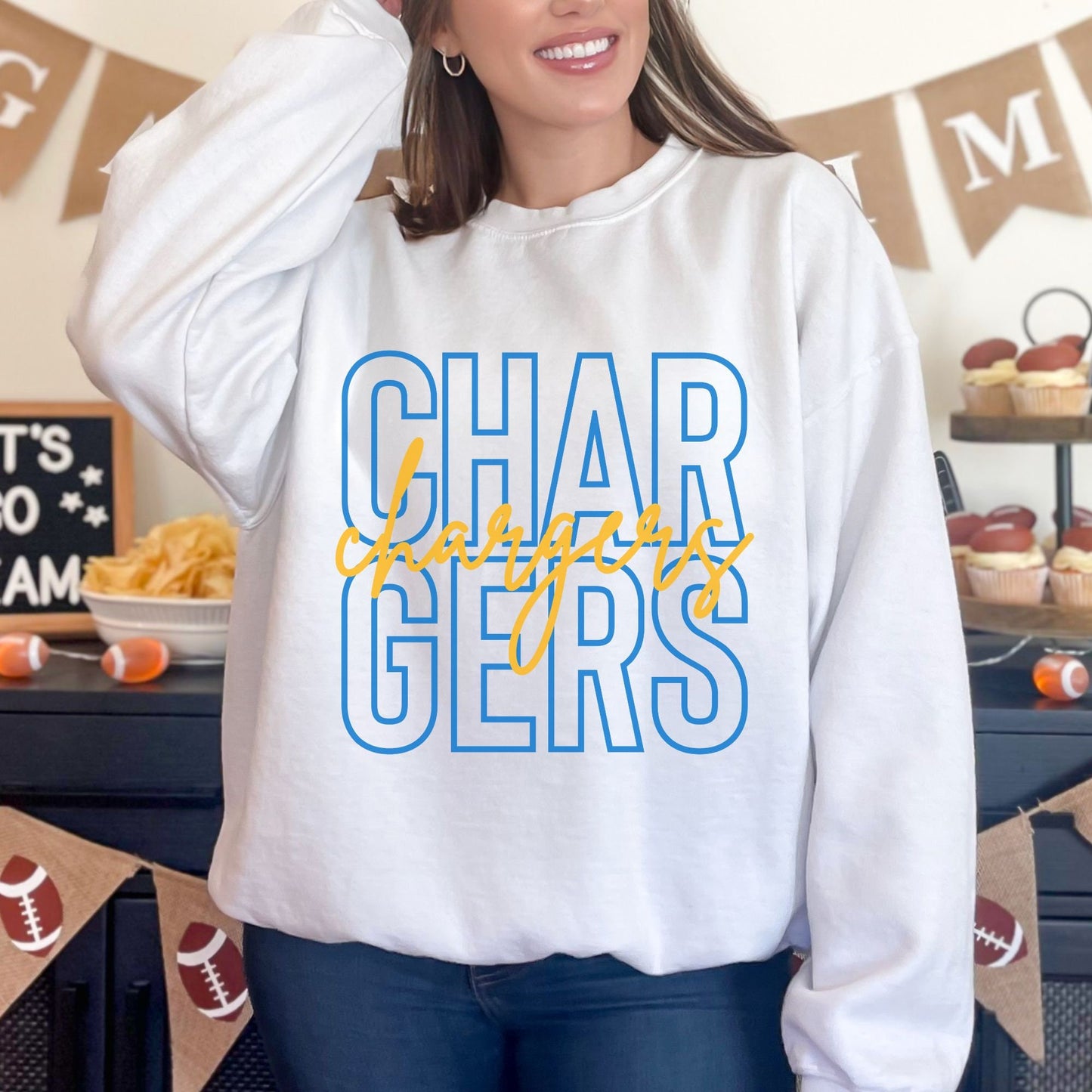 Trendy Chargers Football Game Day Sweatshirt for Tailgating, Chargers Crewneck, Chargers Football Sweatshirt, Gift For Chargers Fan