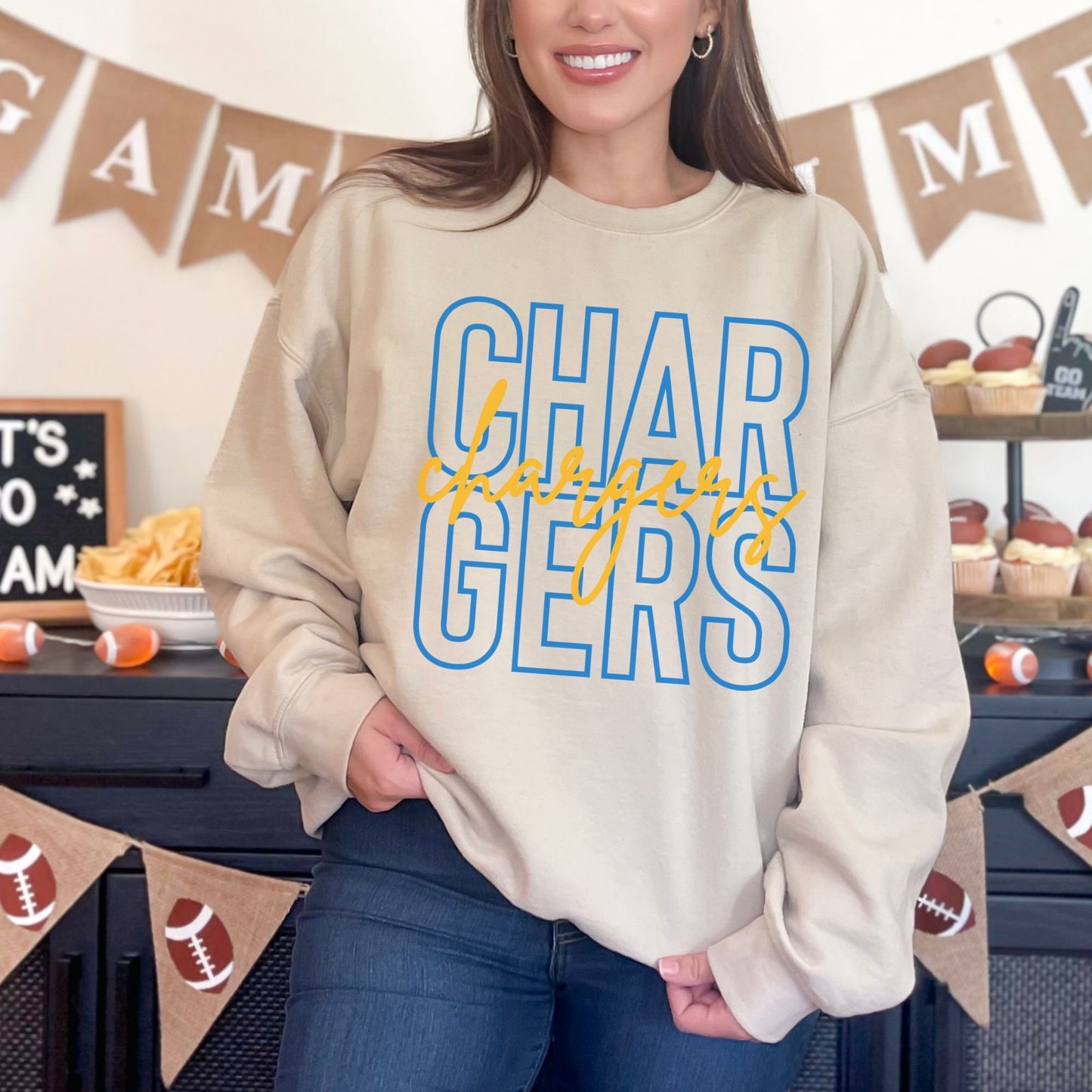 Trendy Chargers Football Game Day Sweatshirt for Tailgating, Chargers Crewneck, Chargers Football Sweatshirt, Gift For Chargers Fan