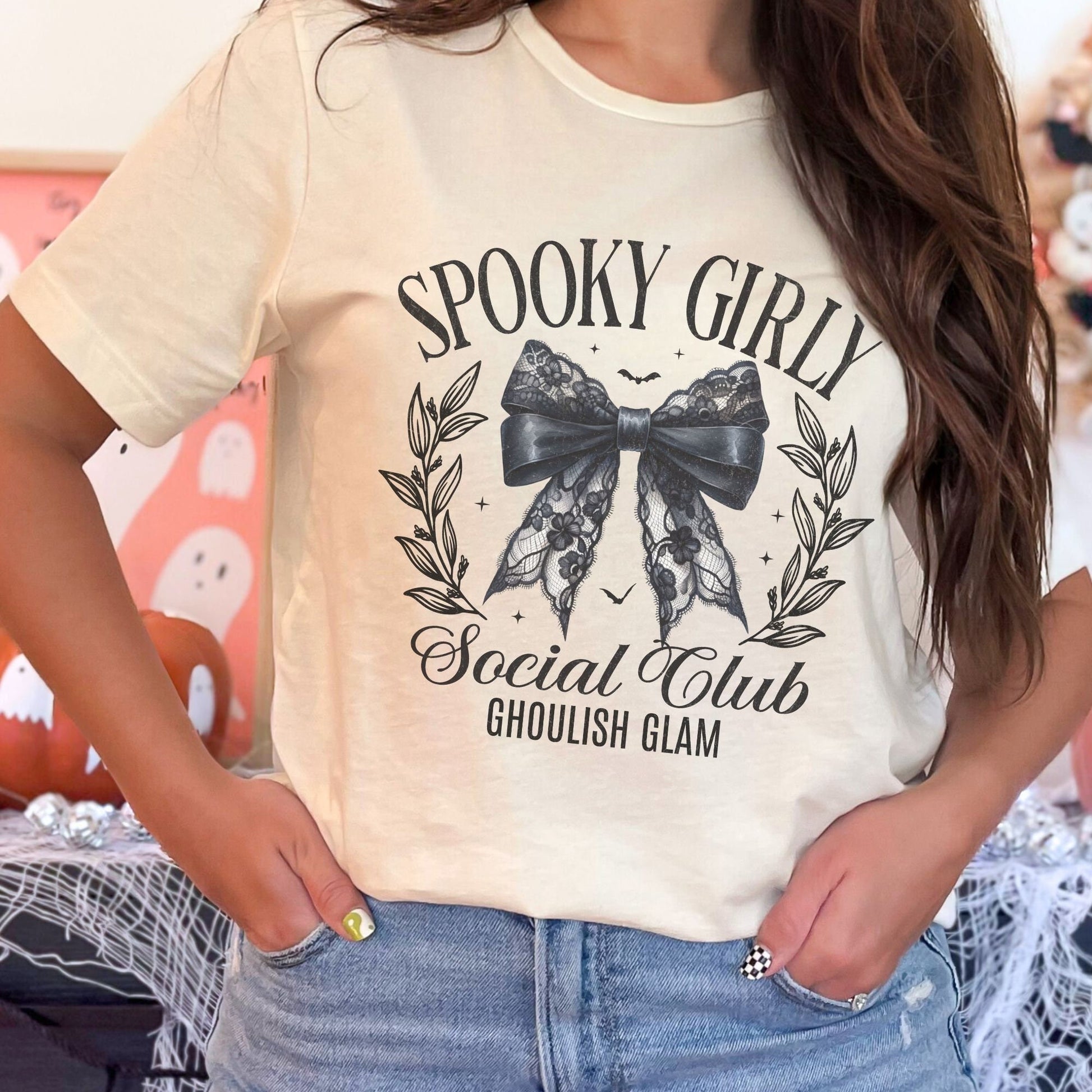 Spooky Girly Black Coquette Social Club Gohoulish Glam Halloween Shirt