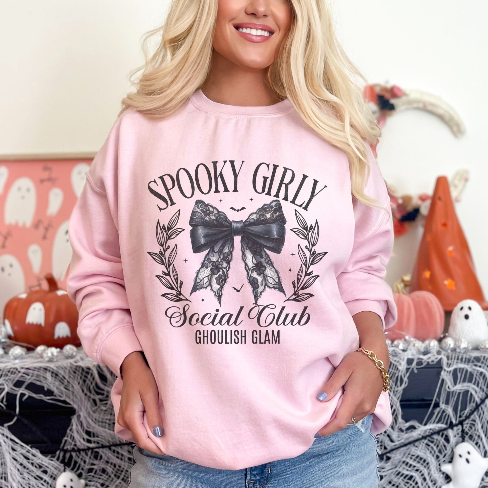 spooky girly social club ghoulish glam halloween sweatshirt