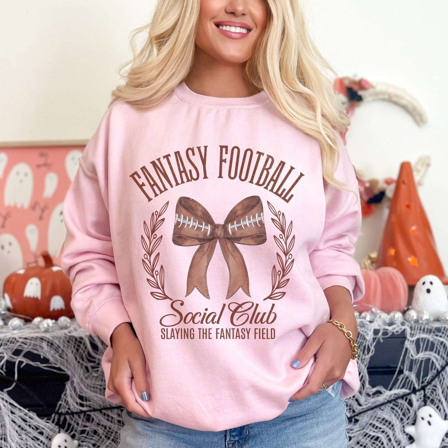 Fantasy Football Bow Coquette Social Club Sweatshirt