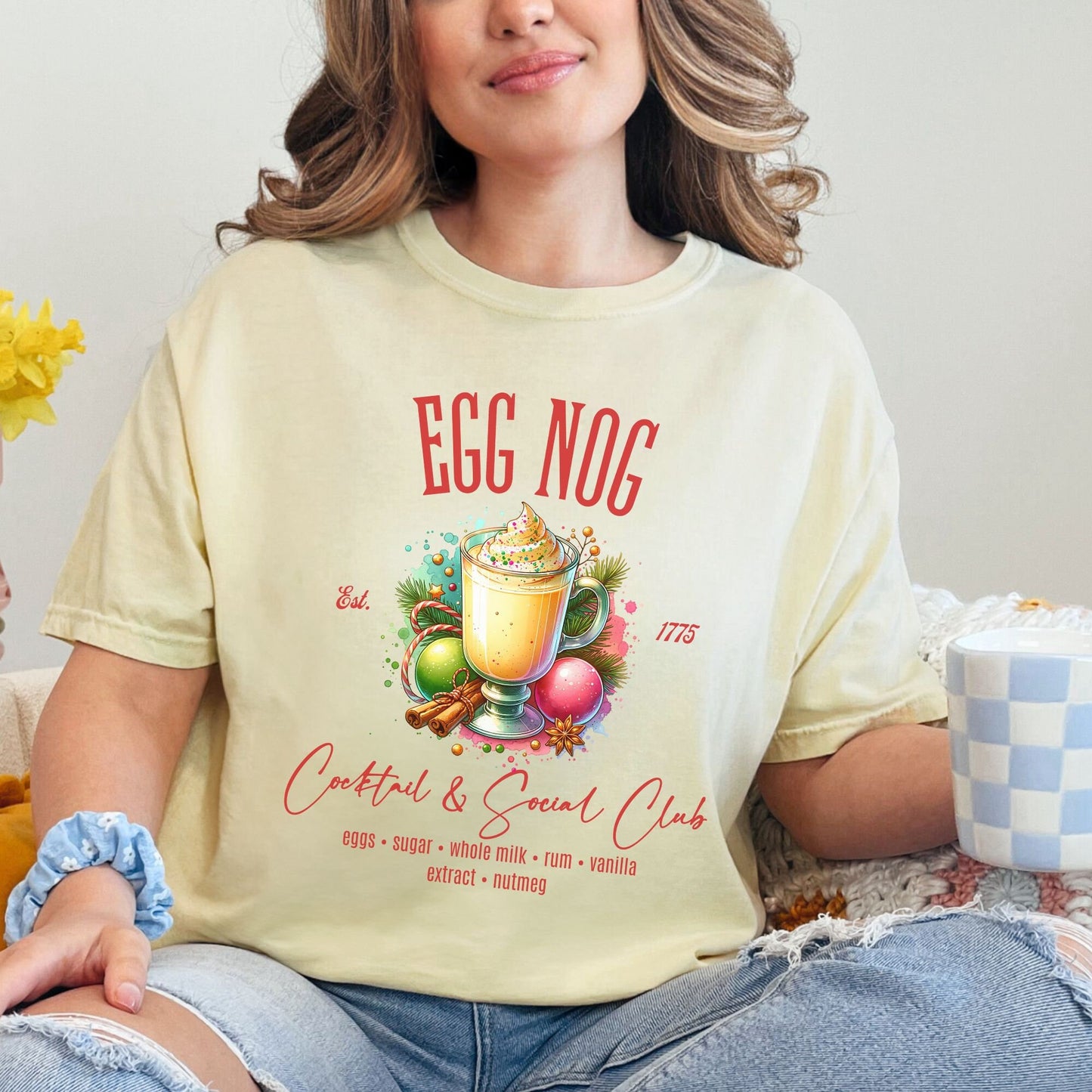 Egg Nog Christmas Cocktail & Social Club Comfort Colors Shirt