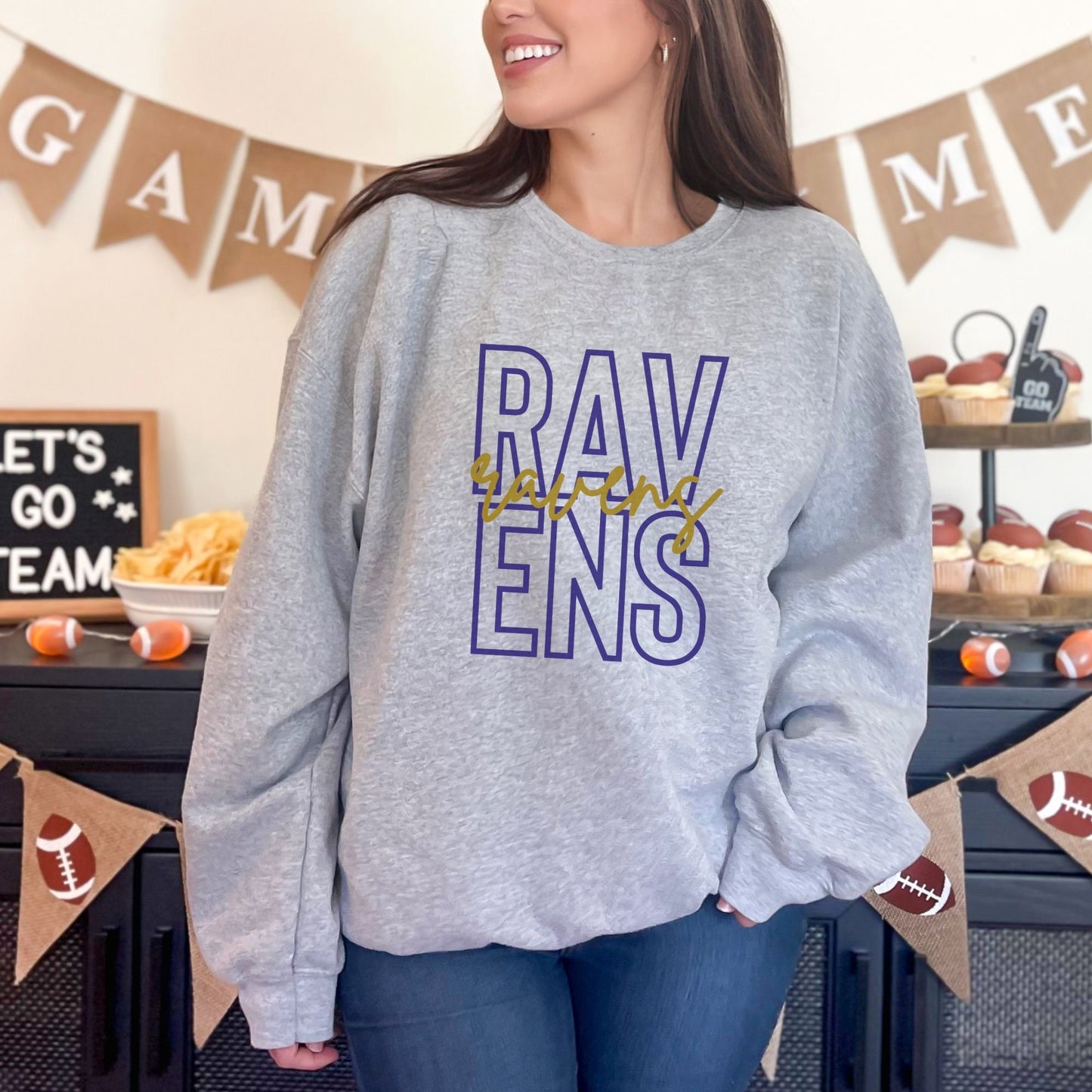 Trendy Ravens Football Game Day Sweatshirt for Tailgating, Ravens Crewneck, Ravens Football Sweatshirt, Gift For Ravens Fan