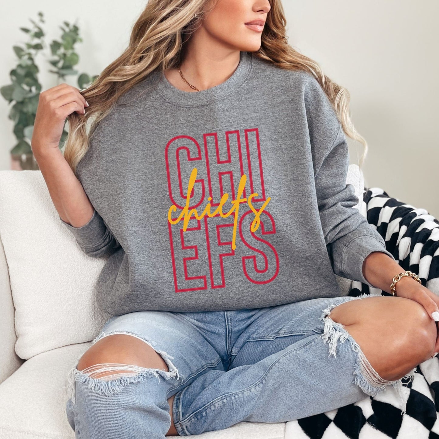 Trendy Chiefs Football Game Day Sweatshirt for Tailgating, Chiefs Crewneck, Chiefs Football Sweatshirt, Gift For Chiefs Fan