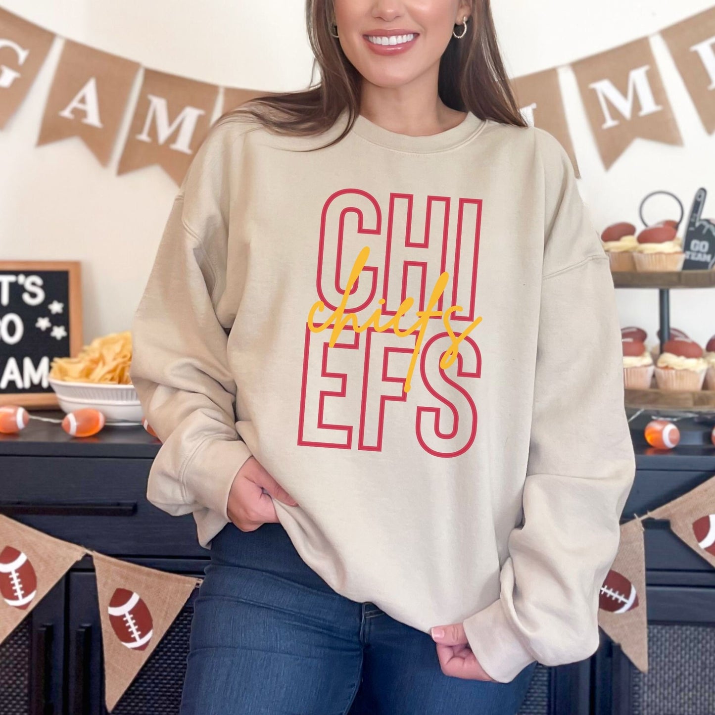 Trendy Chiefs Football Game Day Sweatshirt for Tailgating, Chiefs Crewneck, Chiefs Football Sweatshirt, Gift For Chiefs Fan