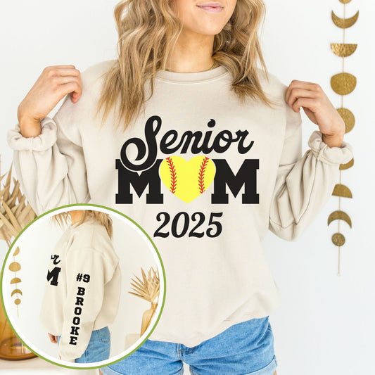 Softball mom 2025 custom name on sleeve sweatshirt for senior night